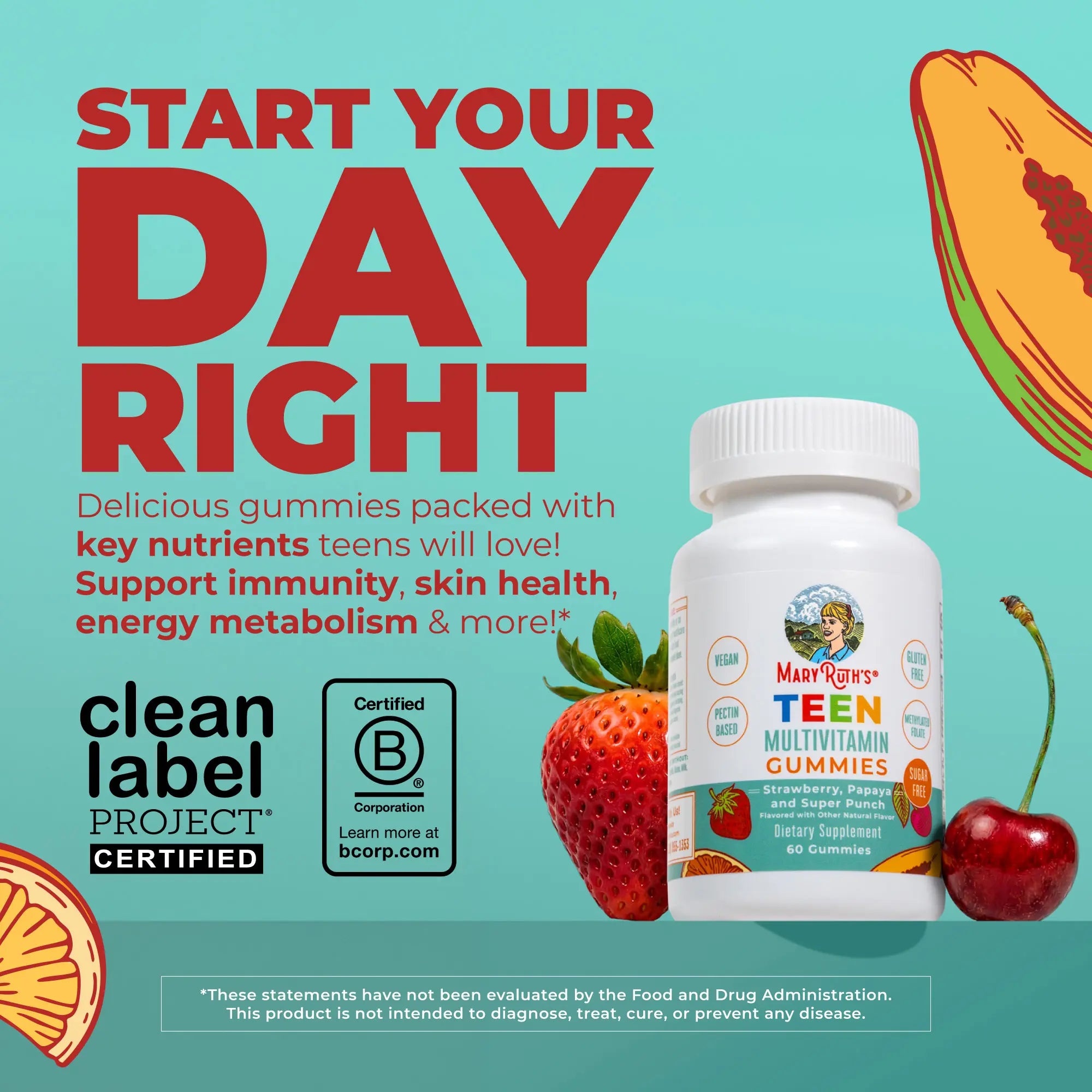 Maryruth'S Teen Multivitamin Gummies - Sugar Free - 1 Month Supply - Immunity - Bone Health - Vegan - Gluten Free