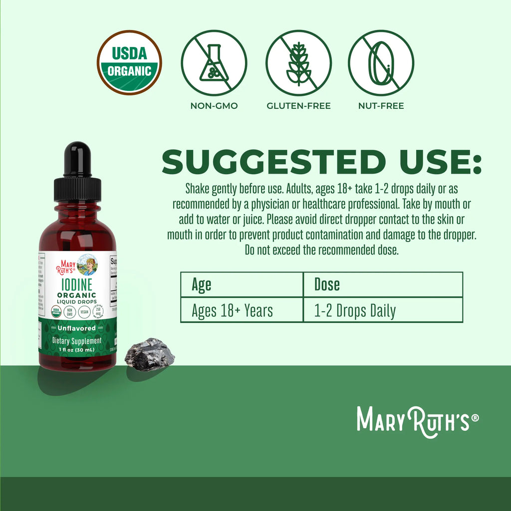 Maryruth'S Organic Iodine Liquid Drops - Potassium Iodide - Thyroid Health Supplement - 1 Year Supply - USDA Organic - Vegan - Non-Gmo - 450 Servings