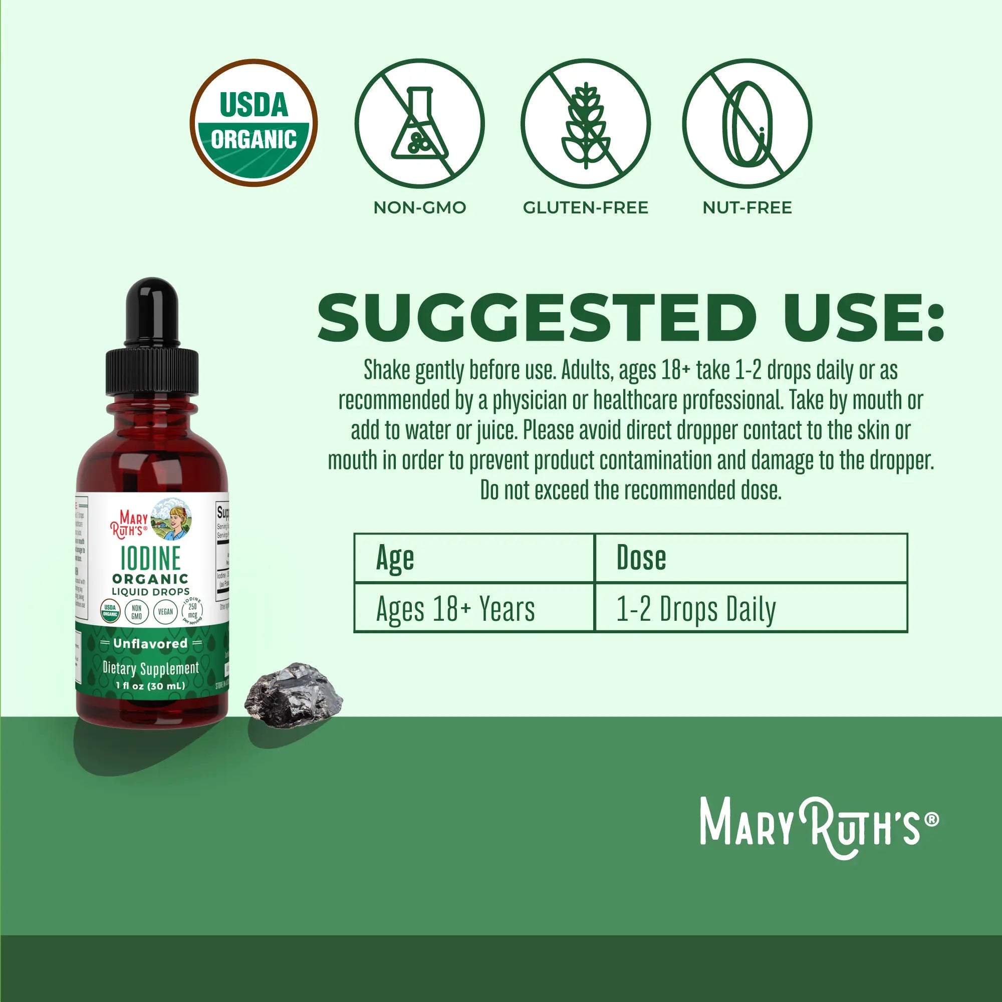 Maryruth'S Organic Iodine Liquid Drops - Potassium Iodide - Thyroid Health Supplement - 1 Year Supply - USDA Organic - Vegan - Non-Gmo - 450 Servings
