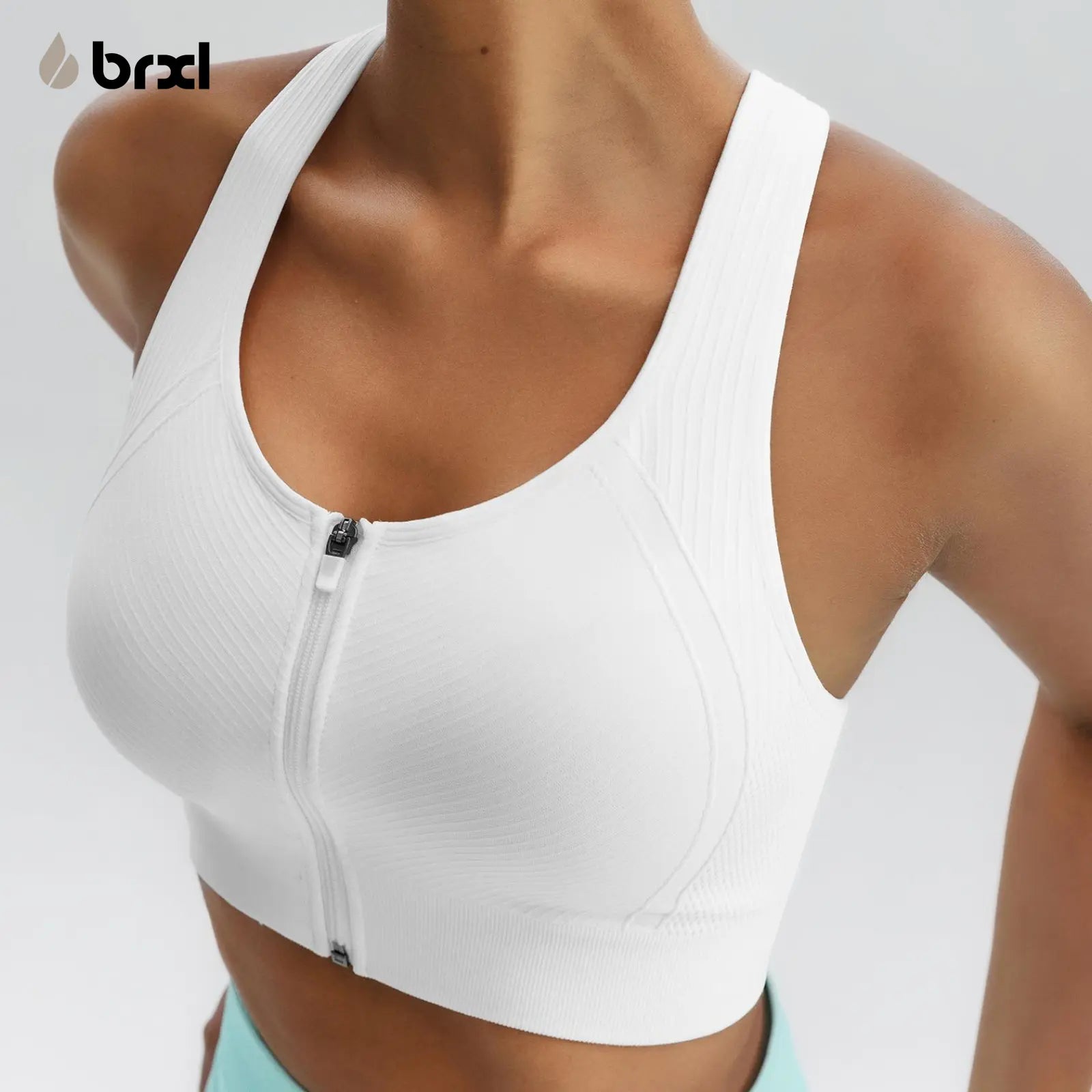 Brxl【Discount for Live】 Front Zip Sprorts Bra Seamless Sewn in Pads Racerback Wide Straps Medium Impact for Running Yoga up Tp 44G Gym-Brxl-2,Summerwins