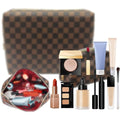 Women’S 2-Piece Classic Checkered Pattern Leather Makeup Bag Set - Portable Makeup Pouch (Small Pouch Style May Vary), Lipstick Organizer, Bathroom Countertop Storage, Ideal Gift Choice for Travel Toiletry & Home Use