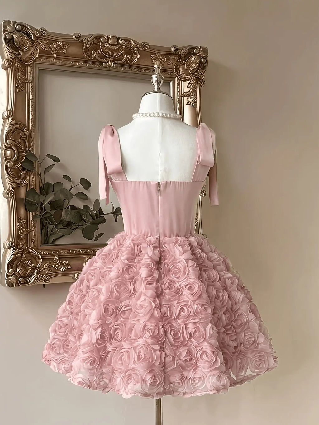 Elegant Satin Backless Dress, 3D Floral Design & Ruffle Skirt Hem, Perfect for Weddings, Graduations, Formal Events, Party Wear