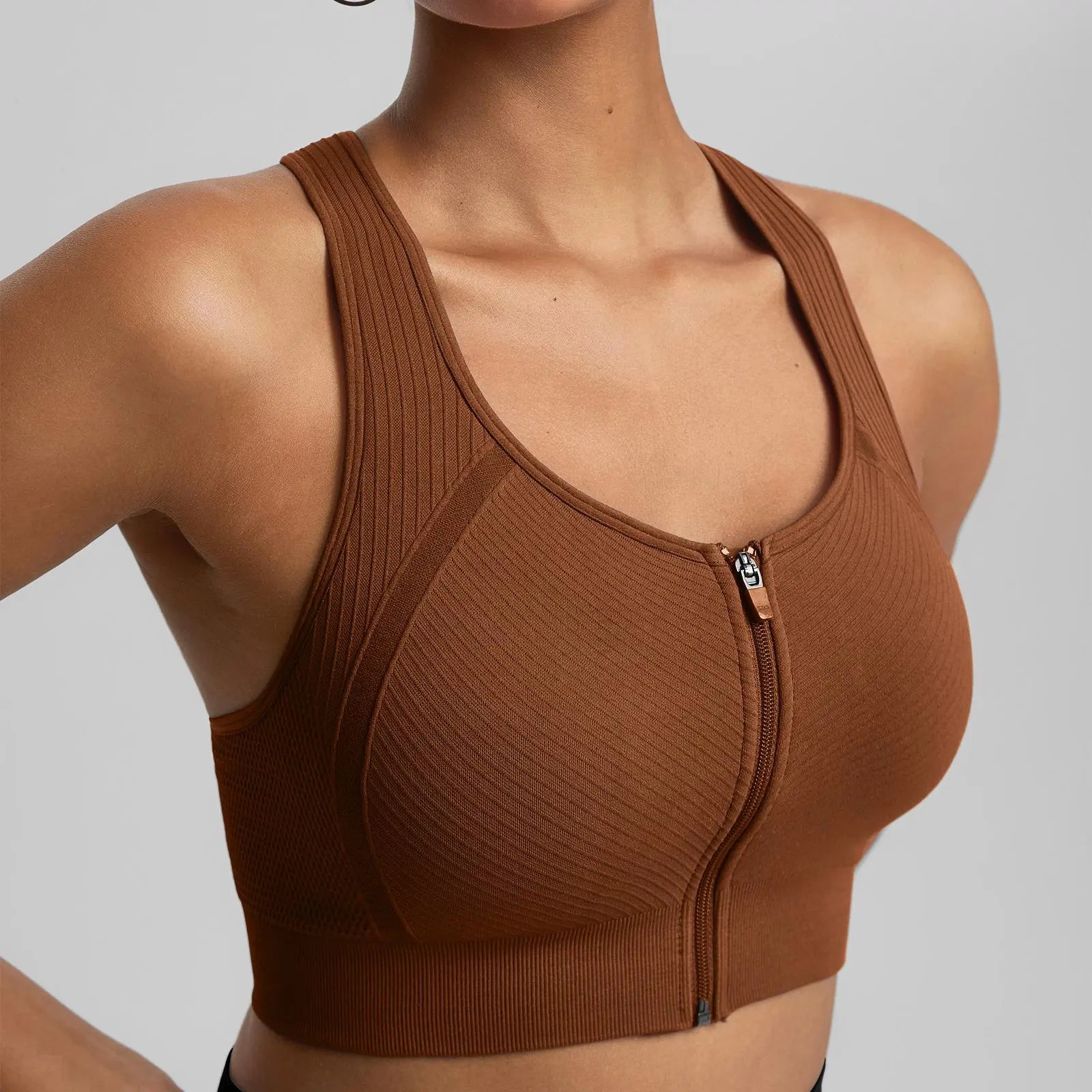 Brxl【Discount for Live】 Front Zip Sprorts Bra Seamless Sewn in Pads Racerback Wide Straps Medium Impact for Running Yoga up Tp 44G Gym-Brxl-2,Summerwins
