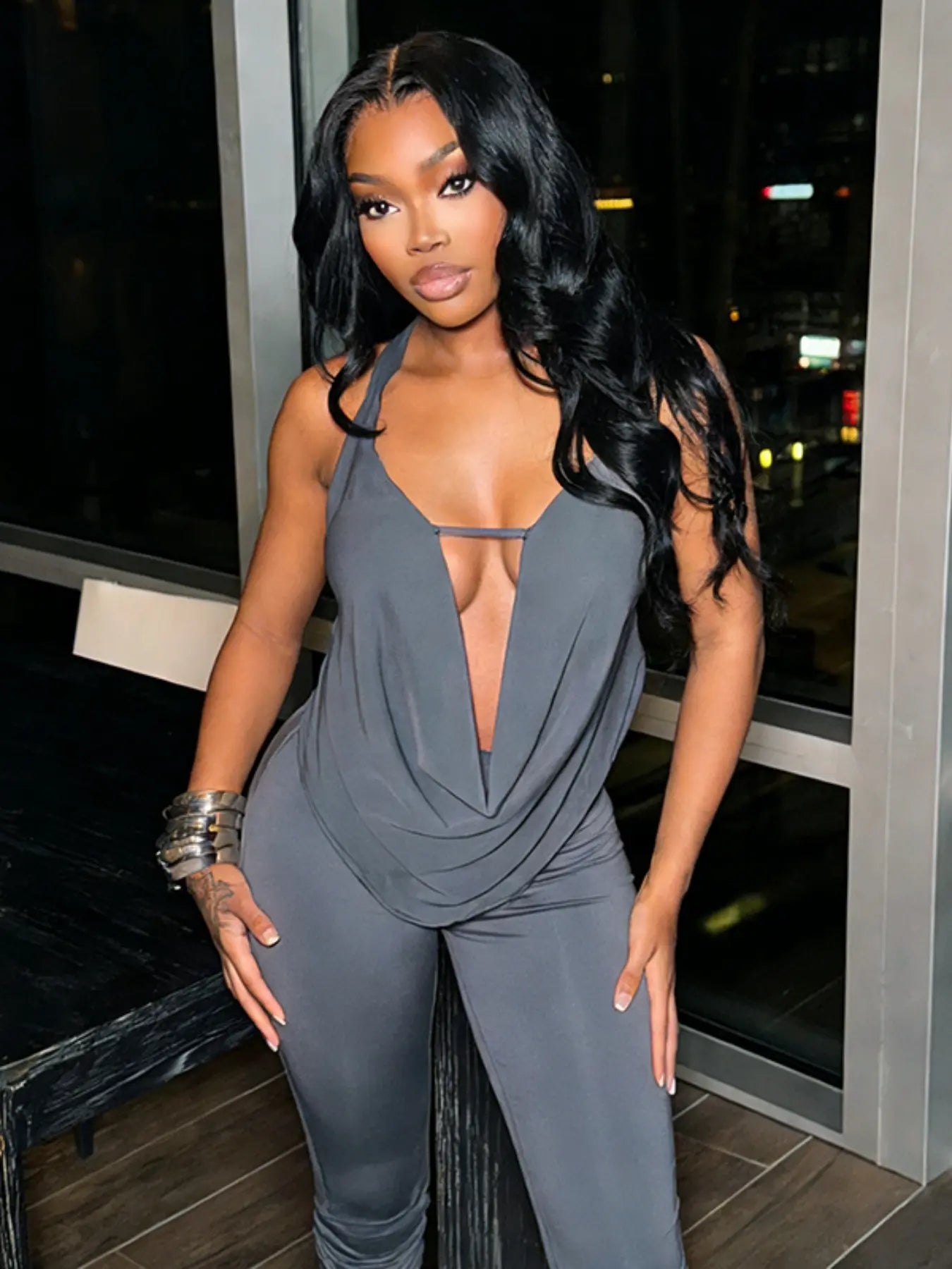 Women'S Fashion Sexy Unique Two-Piece Set, Trendy Backless Halter Top & Slim Fit Pants, Comfortable Casual Wear, Outfit