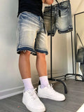 Y2K Street Style Loose Fit Oversized Denim Shorts with Cotton Slant Pocket Design, Trendy Wide Leg Summer Streetwear for Men
