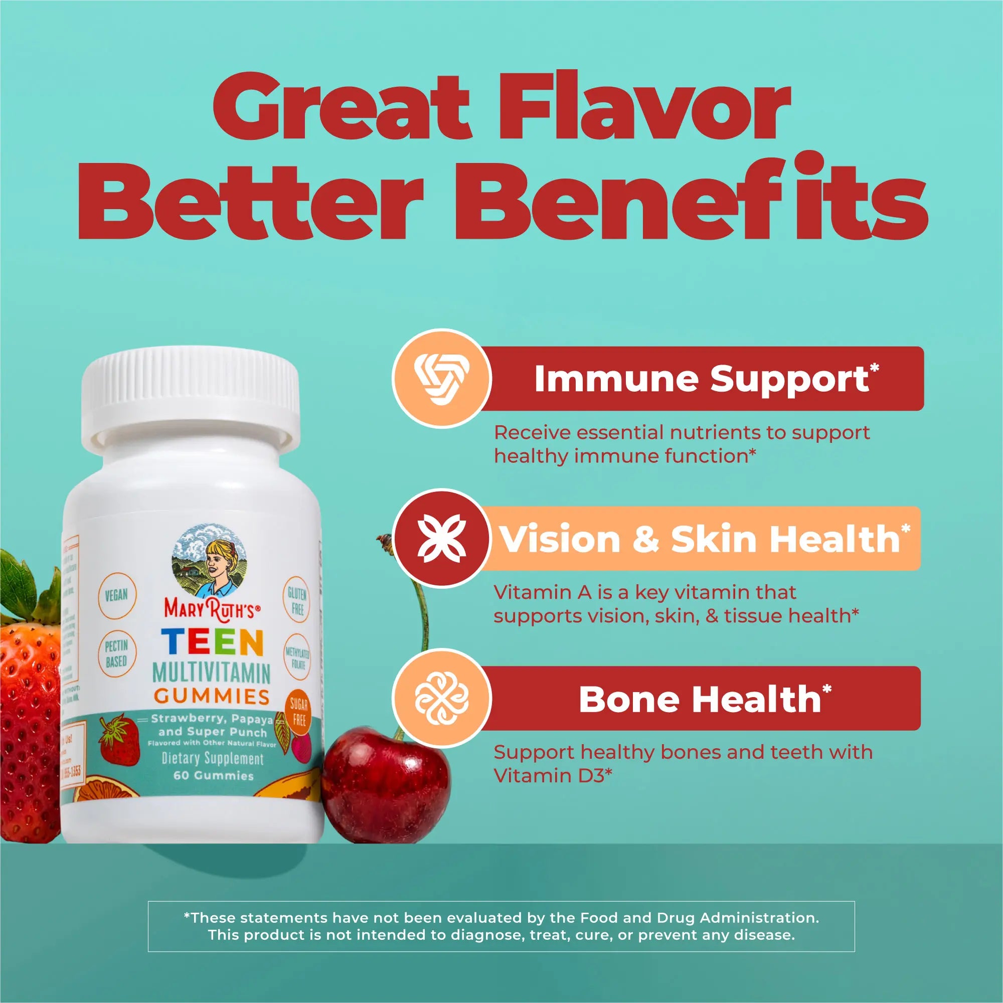 Maryruth'S Teen Multivitamin Gummies - Sugar Free - 1 Month Supply - Immunity - Bone Health - Vegan - Gluten Free