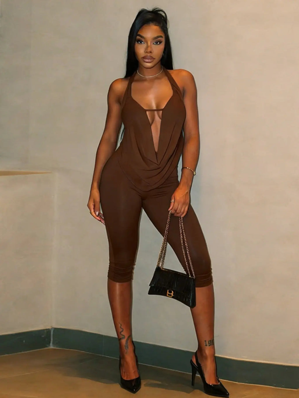 Women'S Fashion Sexy Unique Two-Piece Set, Trendy Backless Halter Top & Slim Fit Pants, Comfortable Casual Wear, Outfit