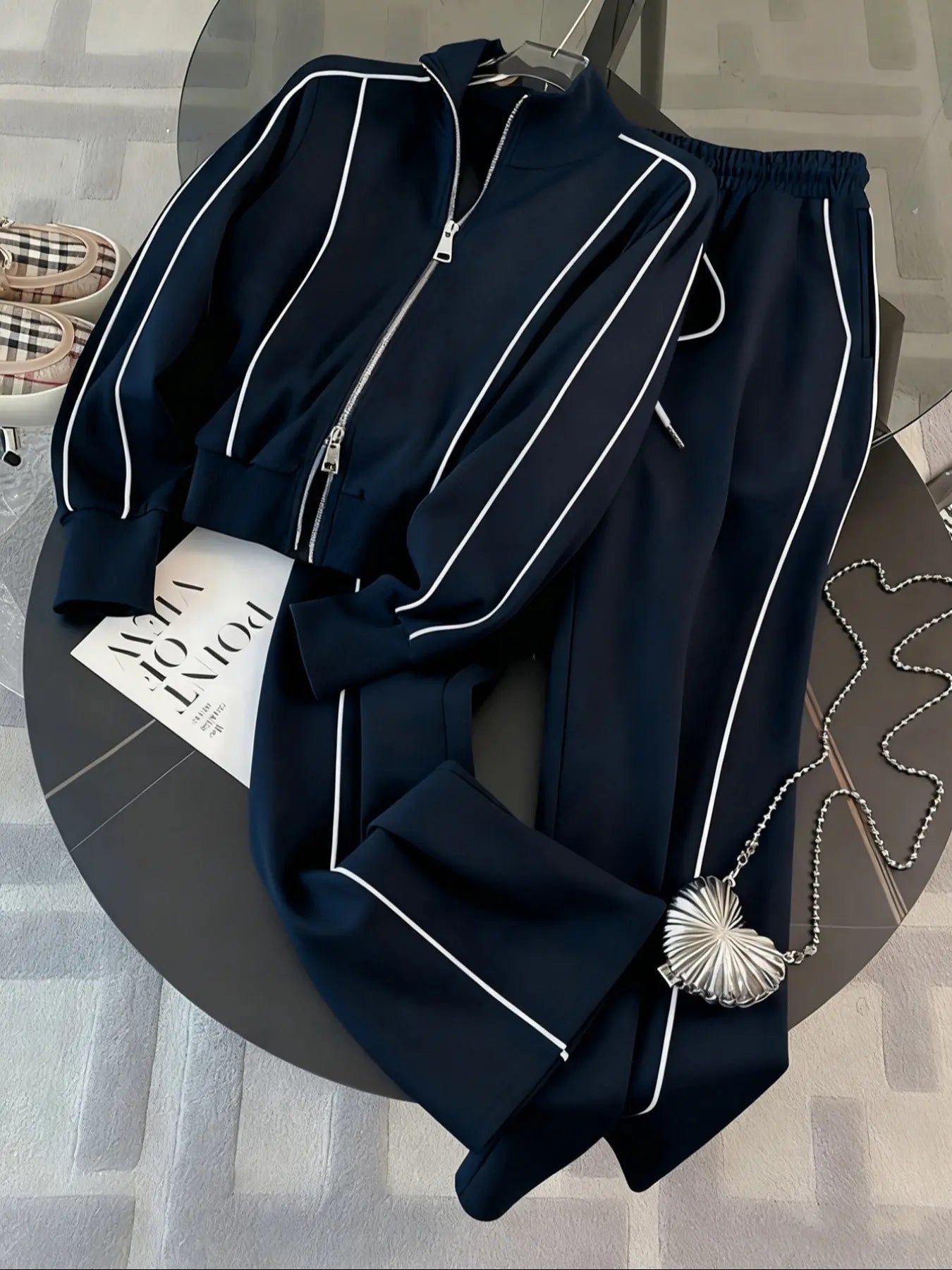 Women'S Sportswear Set, Casual Athletic Sportswear, Long Sleeve Zipper Stand Collar High Neck Sweatshirt, Casual Sports Pants, Fall Winter Commuter Leisure Sweatsuit Outfits, Athleisure Wear Set, Sporty Chic Outfit, Athleisure Activewear Set
