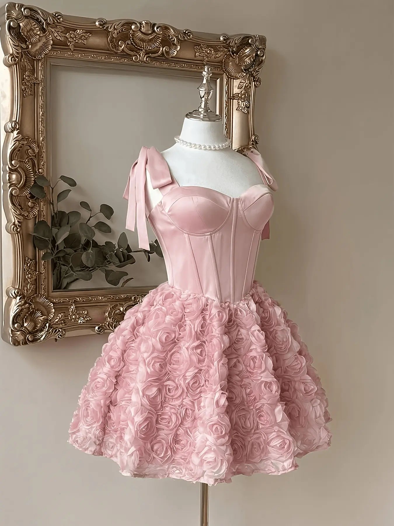 Elegant Satin Backless Dress, 3D Floral Design & Ruffle Skirt Hem, Perfect for Weddings, Graduations, Formal Events, Party Wear