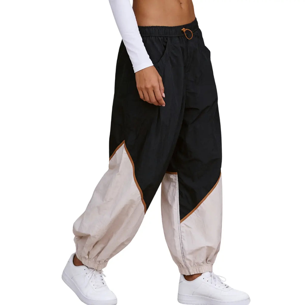 Tanming Women’S Trending Athleisure Colorblock Slouchy Track Pants, Lightweight Quick Dry Mid-Rise Joggers with Adjustable Drawstring Waist, Pockets & Cinched Hems, Women'S Clothes for Hyrox,Summerwins,Summeroutfits,Vacationoutfits,Beachoutfits