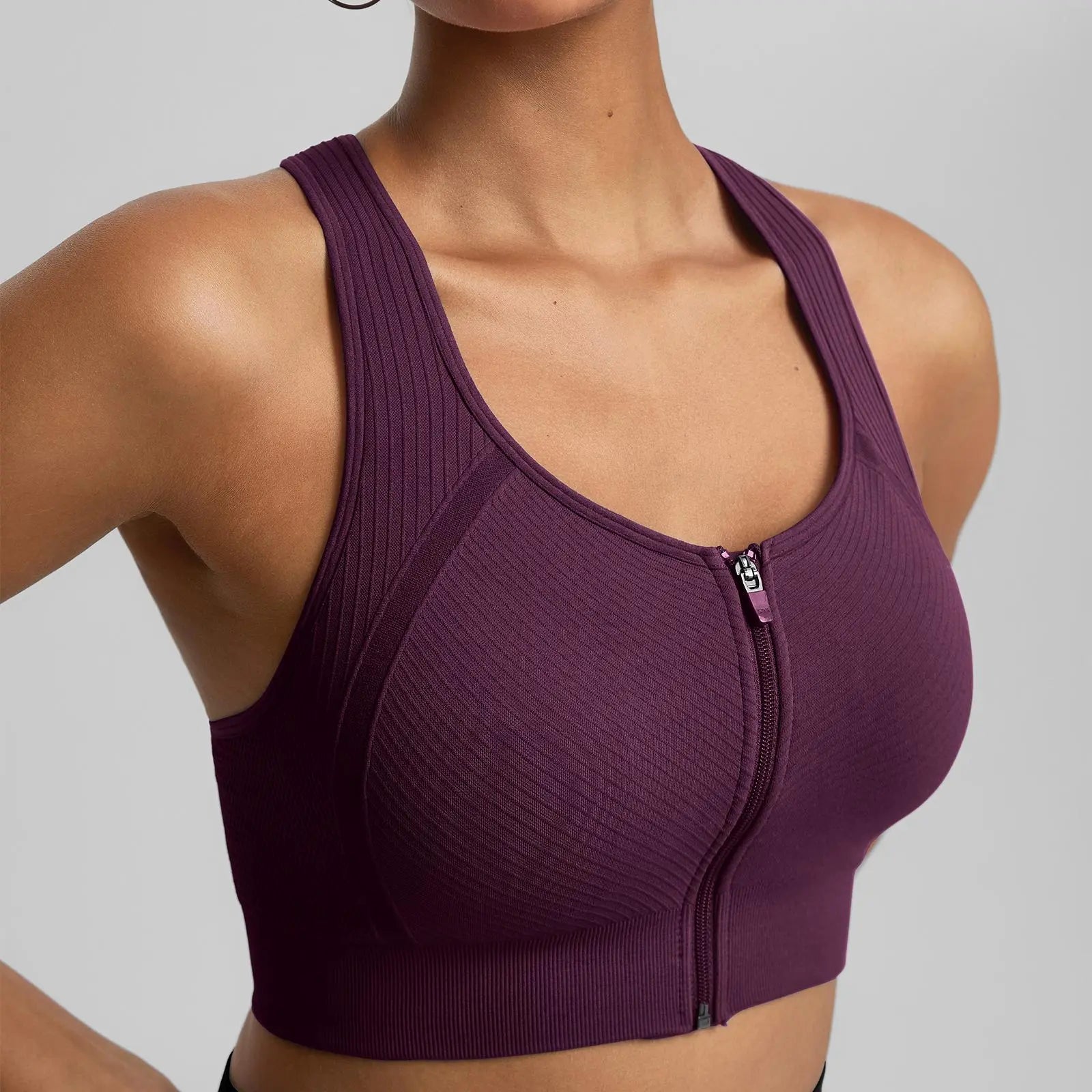 Brxl【Discount for Live】 Front Zip Sprorts Bra Seamless Sewn in Pads Racerback Wide Straps Medium Impact for Running Yoga up Tp 44G Gym-Brxl-2,Summerwins