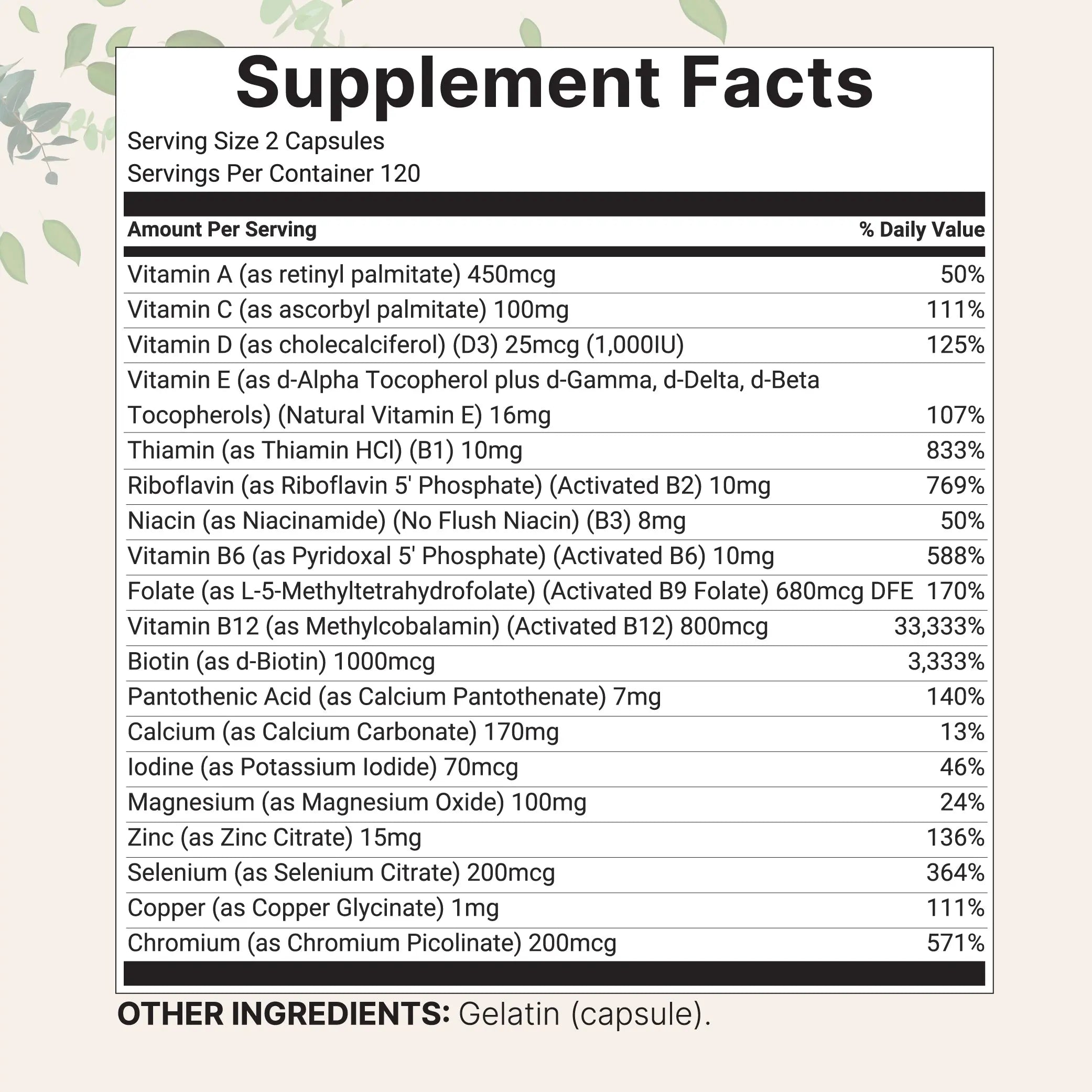 Micro Ingredients Methylated Multivitamin | 240 Pure Capsules with Vitamins C, D, B12