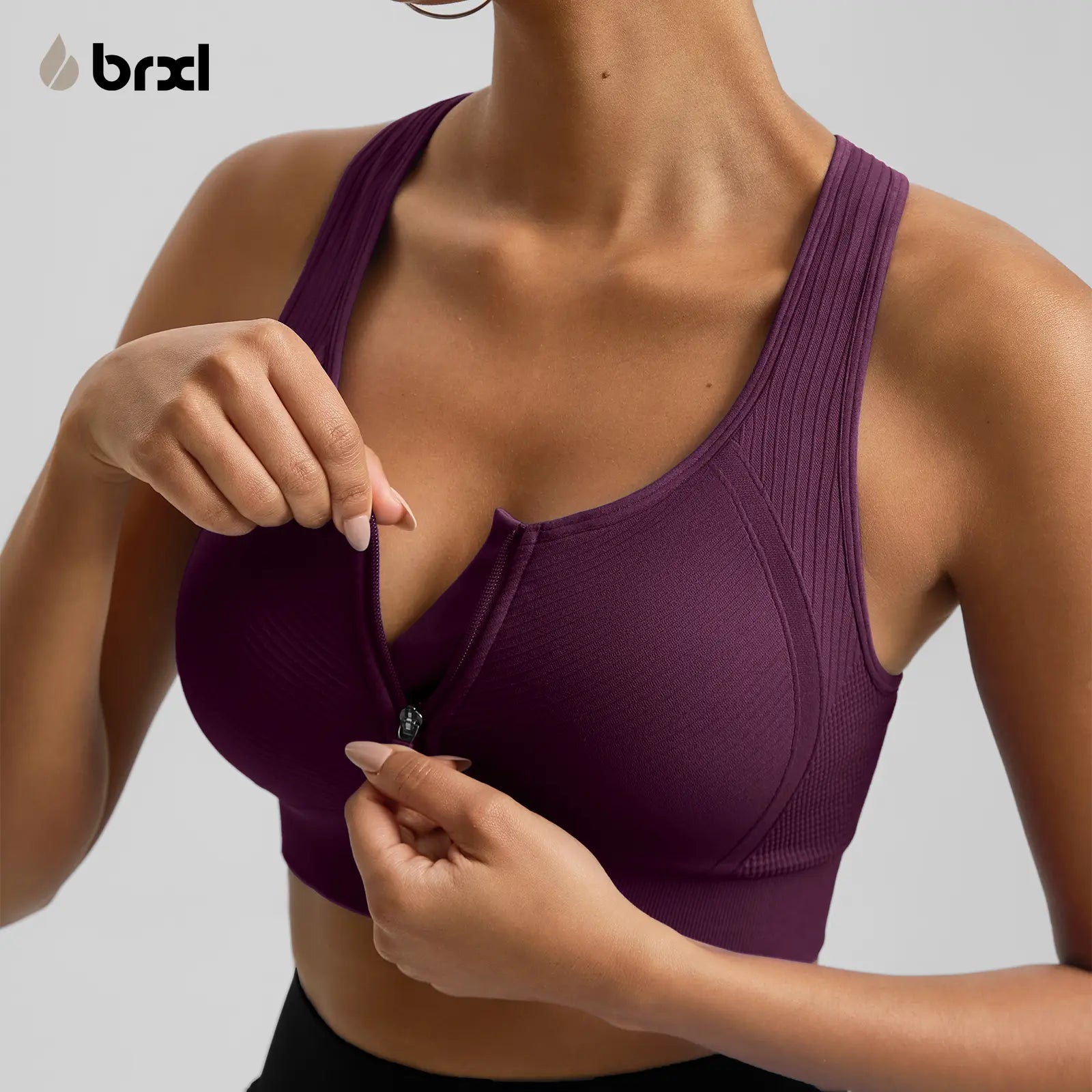 Brxl【Discount for Live】 Front Zip Sprorts Bra Seamless Sewn in Pads Racerback Wide Straps Medium Impact for Running Yoga up Tp 44G Gym-Brxl-2,Summerwins