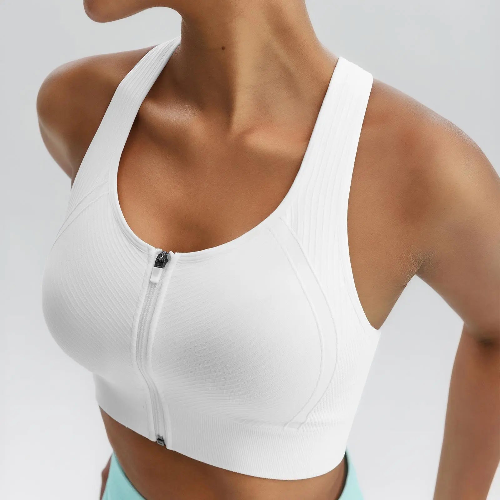 Brxl【Discount for Live】 Front Zip Sprorts Bra Seamless Sewn in Pads Racerback Wide Straps Medium Impact for Running Yoga up Tp 44G Gym-Brxl-2,Summerwins