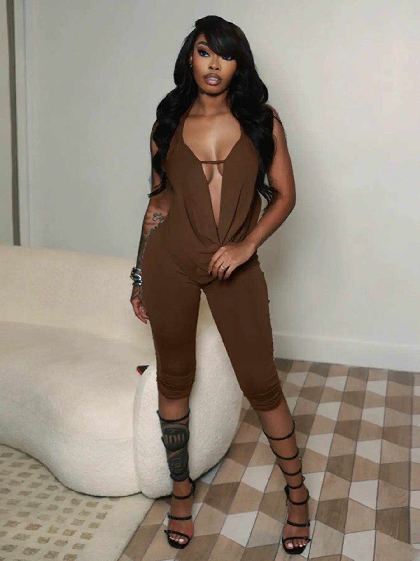 Women'S Fashion Sexy Unique Two-Piece Set, Trendy Backless Halter Top & Slim Fit Pants, Comfortable Casual Wear, Outfit