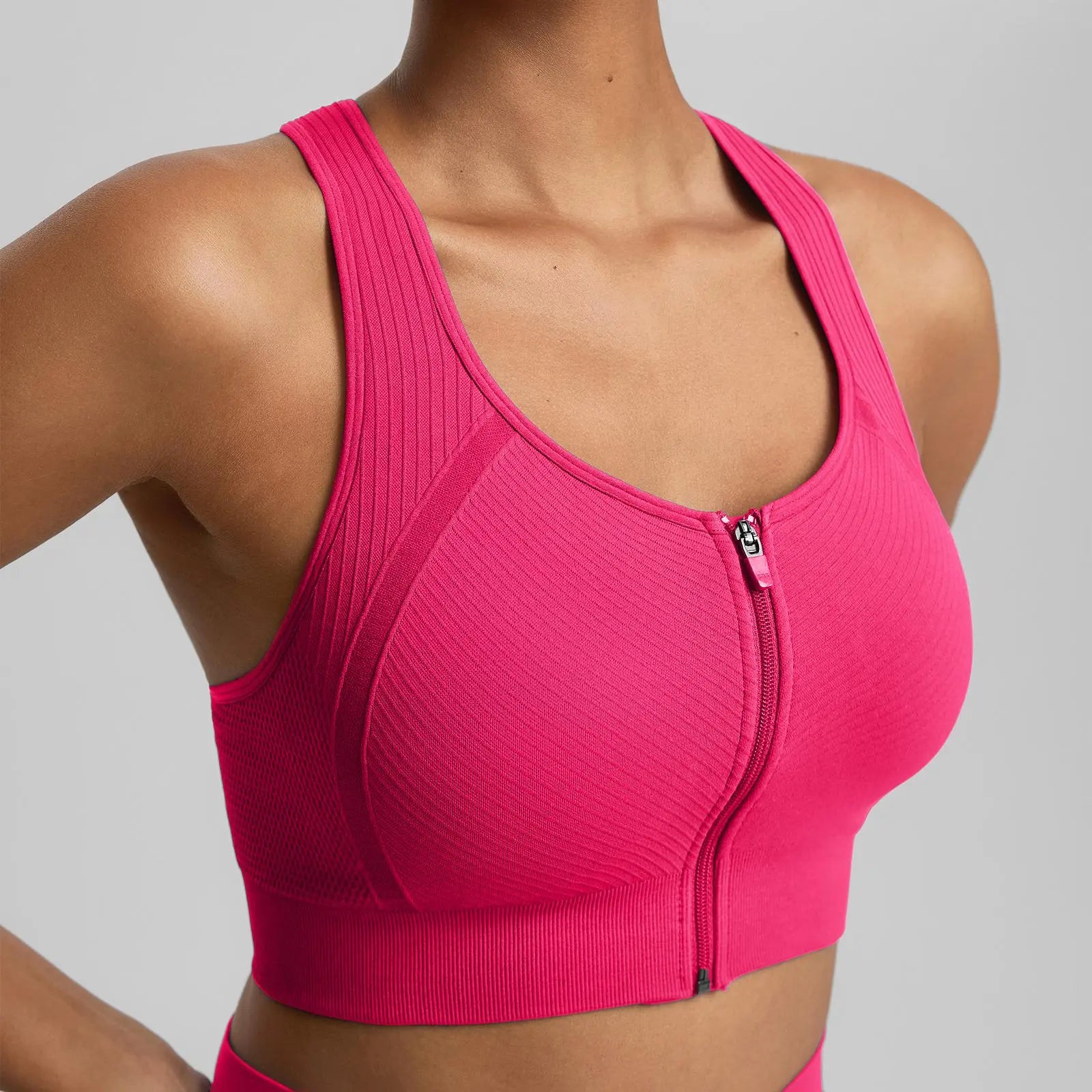 Brxl【Discount for Live】 Front Zip Sprorts Bra Seamless Sewn in Pads Racerback Wide Straps Medium Impact for Running Yoga up Tp 44G Gym-Brxl-2,Summerwins