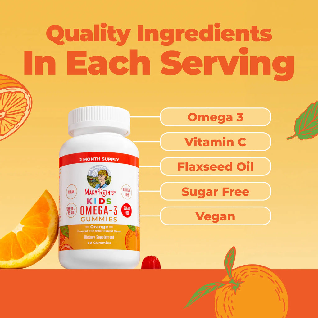 Maryruth'S Kids Vegan Omega 3 Gummies - No Fish Taste - 2 Month Supply - Omega 3 with Vitamin C - Flaxseed Oil - Immune Support - Sugar Free