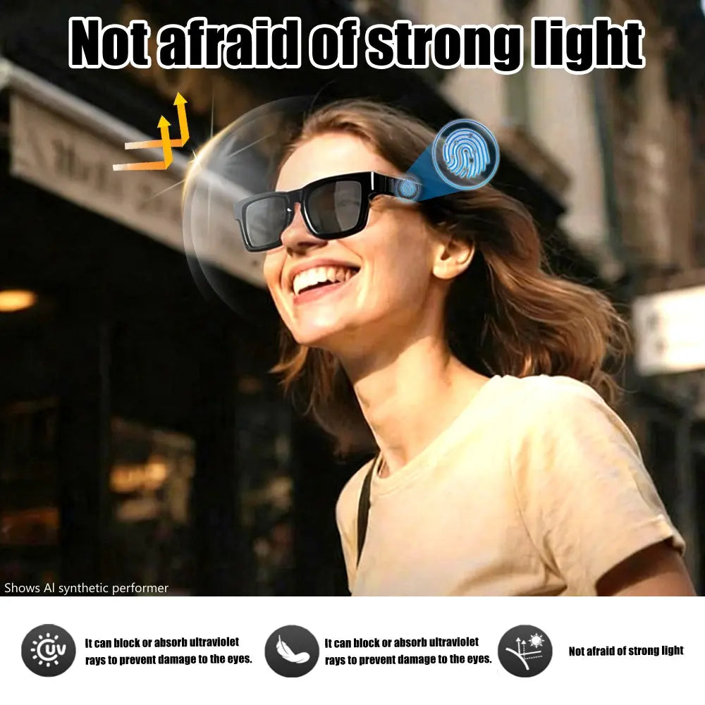 Bluetooth Audio Smart Sunglasses, Wireless Open Ear Glasses with Mic for Hands-Free Calls, Touch Control & Voice Assistant, UV Protection Sunglasses for Hiking Travel Business Calls, Ideal Gift for Women & Men