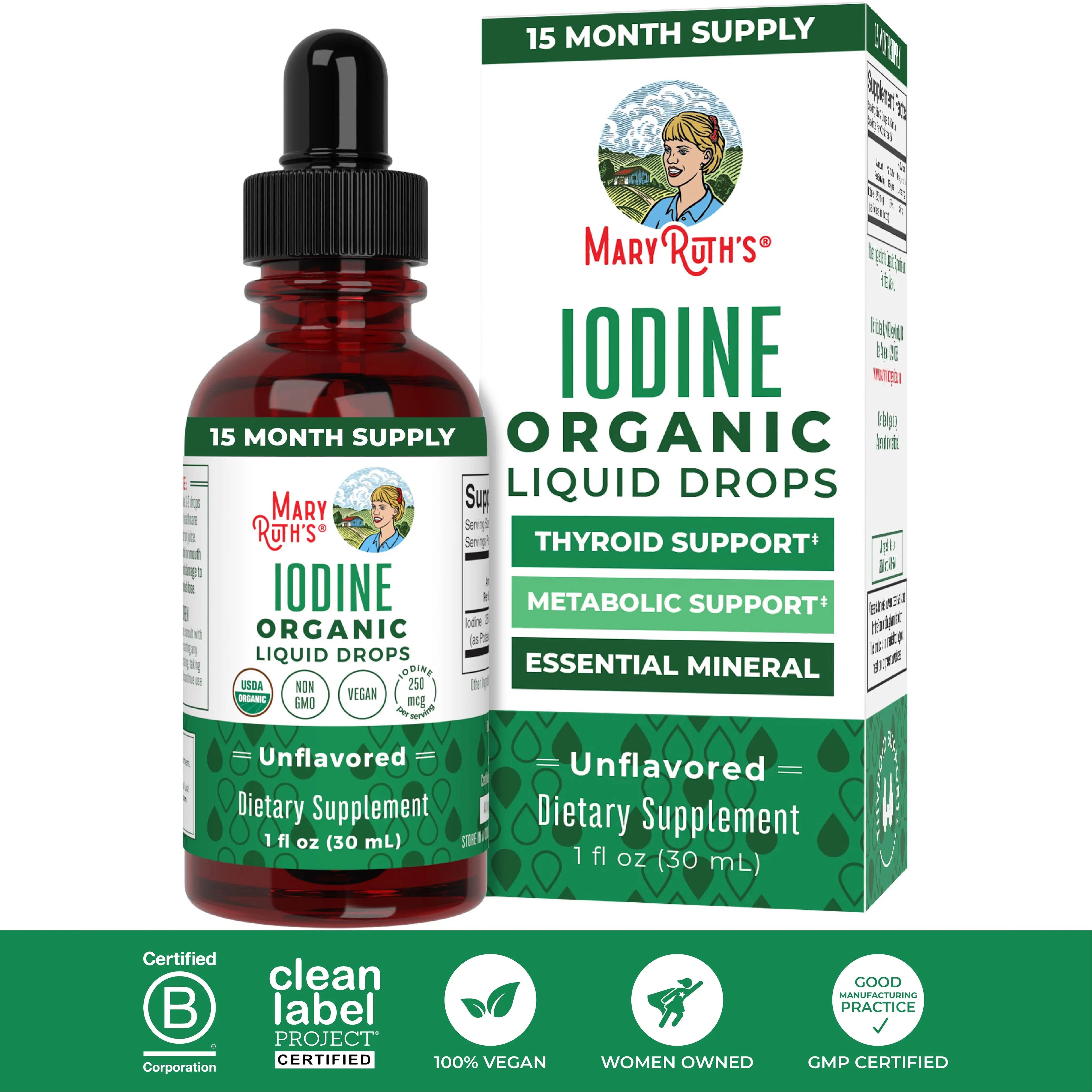 Maryruth'S Organic Iodine Liquid Drops - Potassium Iodide - Thyroid Health Supplement - 1 Year Supply - USDA Organic - Vegan - Non-Gmo - 450 Servings