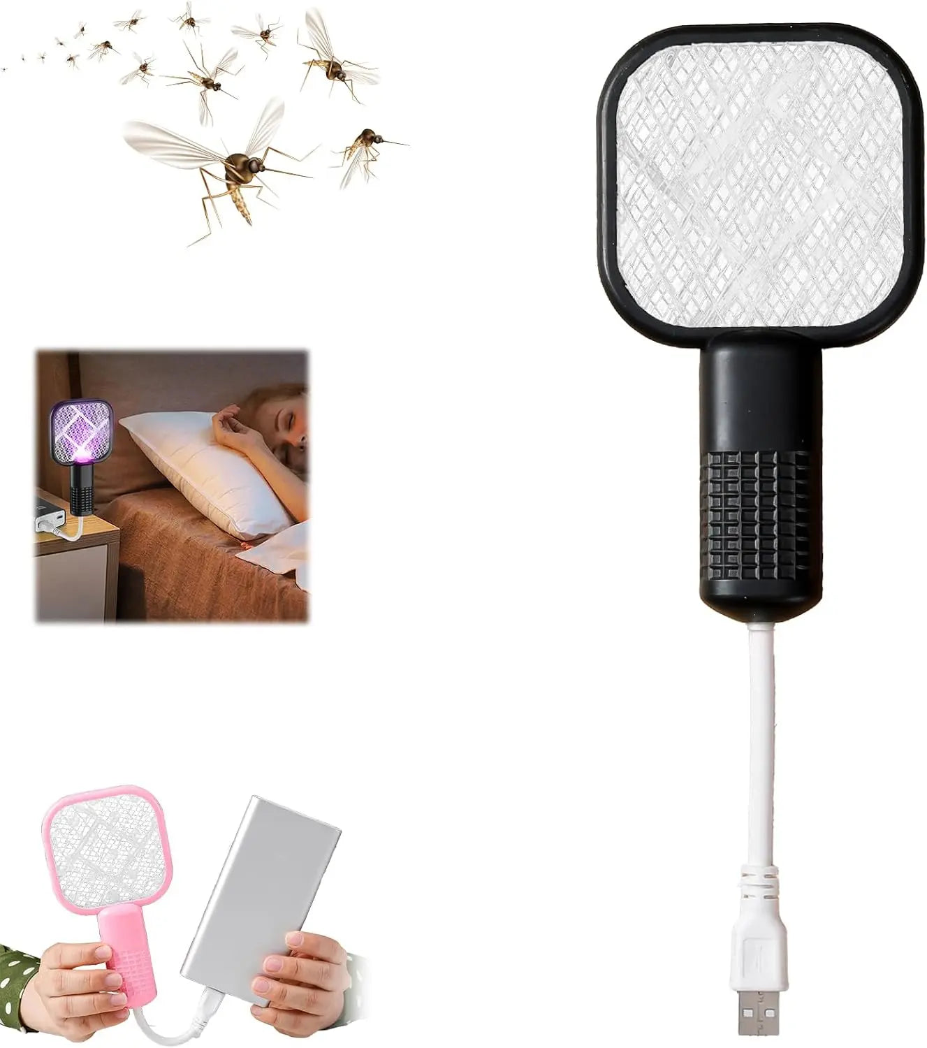 1/2PCS USB Mini Portable Mosquito Zapper – 2-In-1 Bug Killer Bat with UV-A Light Protector, Usb-Powered LED Lamp Indoor Mosquito Trap, Compact Travel-Friendly Design, Quiet Effective Operation, Ideal for Bedroom, Camping & Office Use