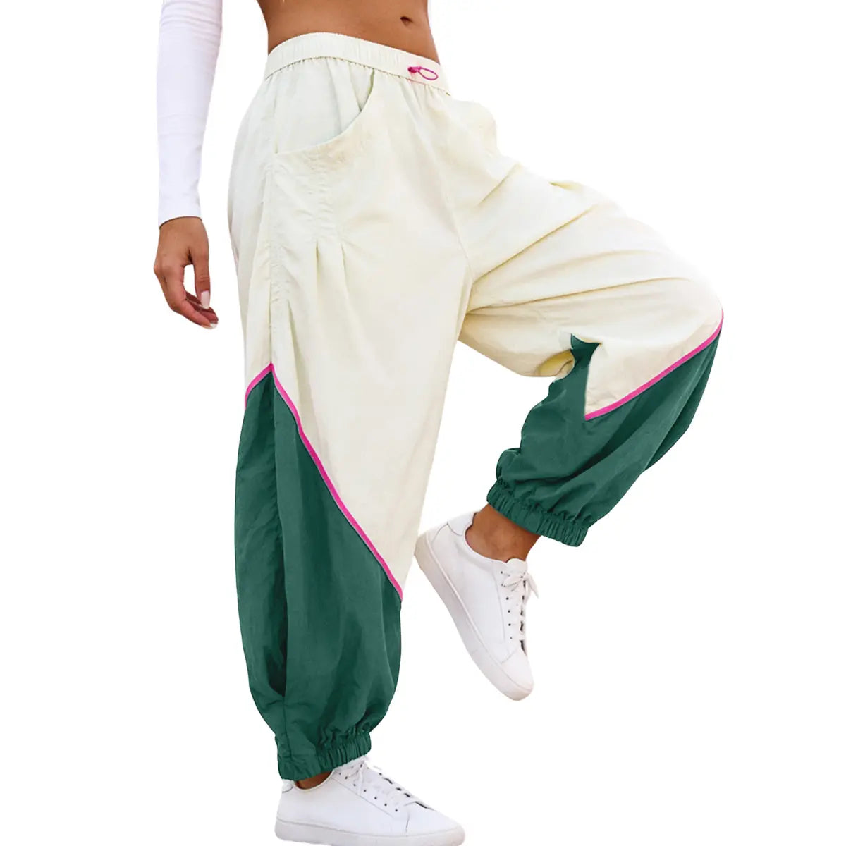 Tanming Women’S Trending Athleisure Colorblock Slouchy Track Pants, Lightweight Quick Dry Mid-Rise Joggers with Adjustable Drawstring Waist, Pockets & Cinched Hems, Women'S Clothes for Hyrox,Summerwins,Summeroutfits,Vacationoutfits,Beachoutfits