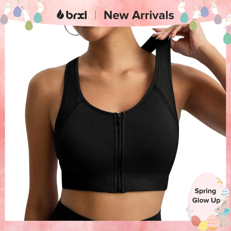 Brxl【Discount for Live】 Front Zip Sprorts Bra Seamless Sewn in Pads Racerback Wide Straps Medium Impact for Running Yoga up Tp 44G Gym-Brxl-2,Summerwins