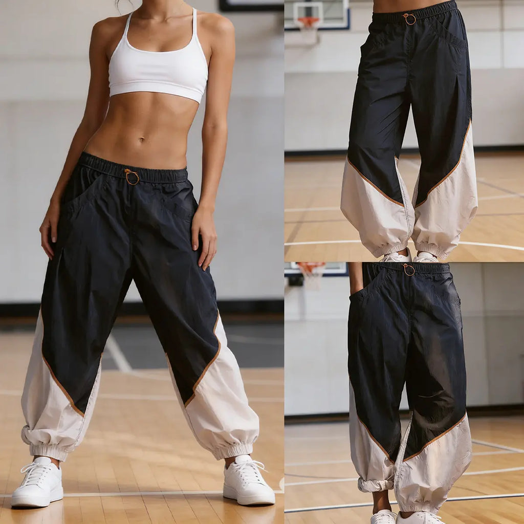 Tanming Women’S Trending Athleisure Colorblock Slouchy Track Pants, Lightweight Quick Dry Mid-Rise Joggers with Adjustable Drawstring Waist, Pockets & Cinched Hems, Women'S Clothes for Hyrox,Summerwins,Summeroutfits,Vacationoutfits,Beachoutfits