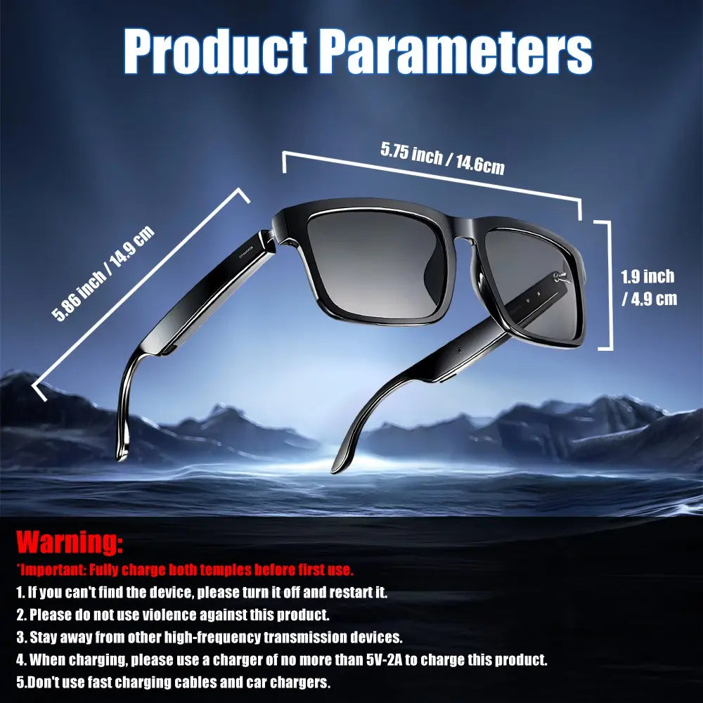 Bluetooth Audio Smart Sunglasses, Wireless Open Ear Glasses with Mic for Hands-Free Calls, Touch Control & Voice Assistant, UV Protection Sunglasses for Hiking Travel Business Calls, Ideal Gift for Women & Men