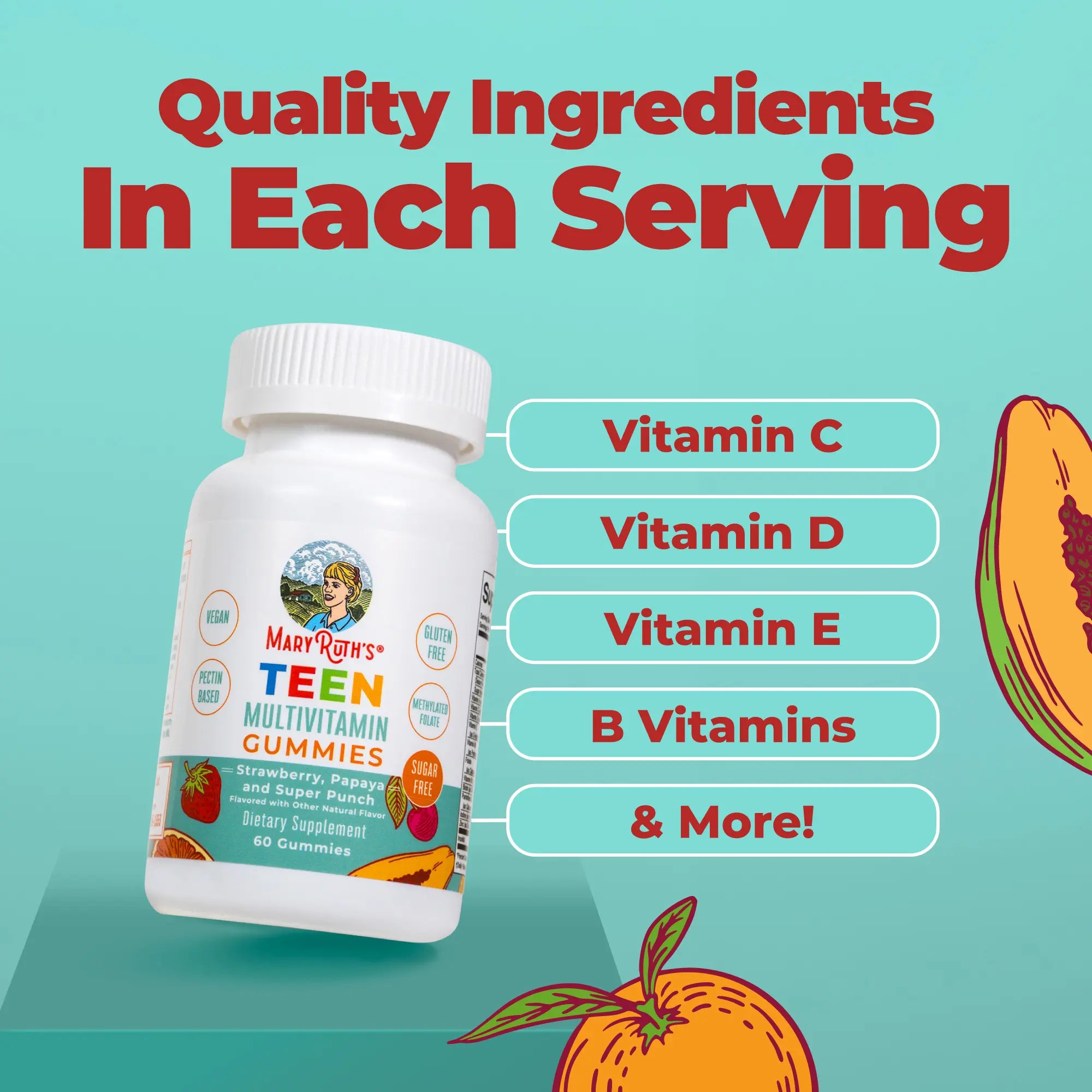 Maryruth'S Teen Multivitamin Gummies - Sugar Free - 1 Month Supply - Immunity - Bone Health - Vegan - Gluten Free