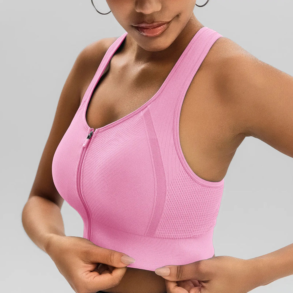Brxl【Discount for Live】 Front Zip Sprorts Bra Seamless Sewn in Pads Racerback Wide Straps Medium Impact for Running Yoga up Tp 44G Gym-Brxl-2,Summerwins