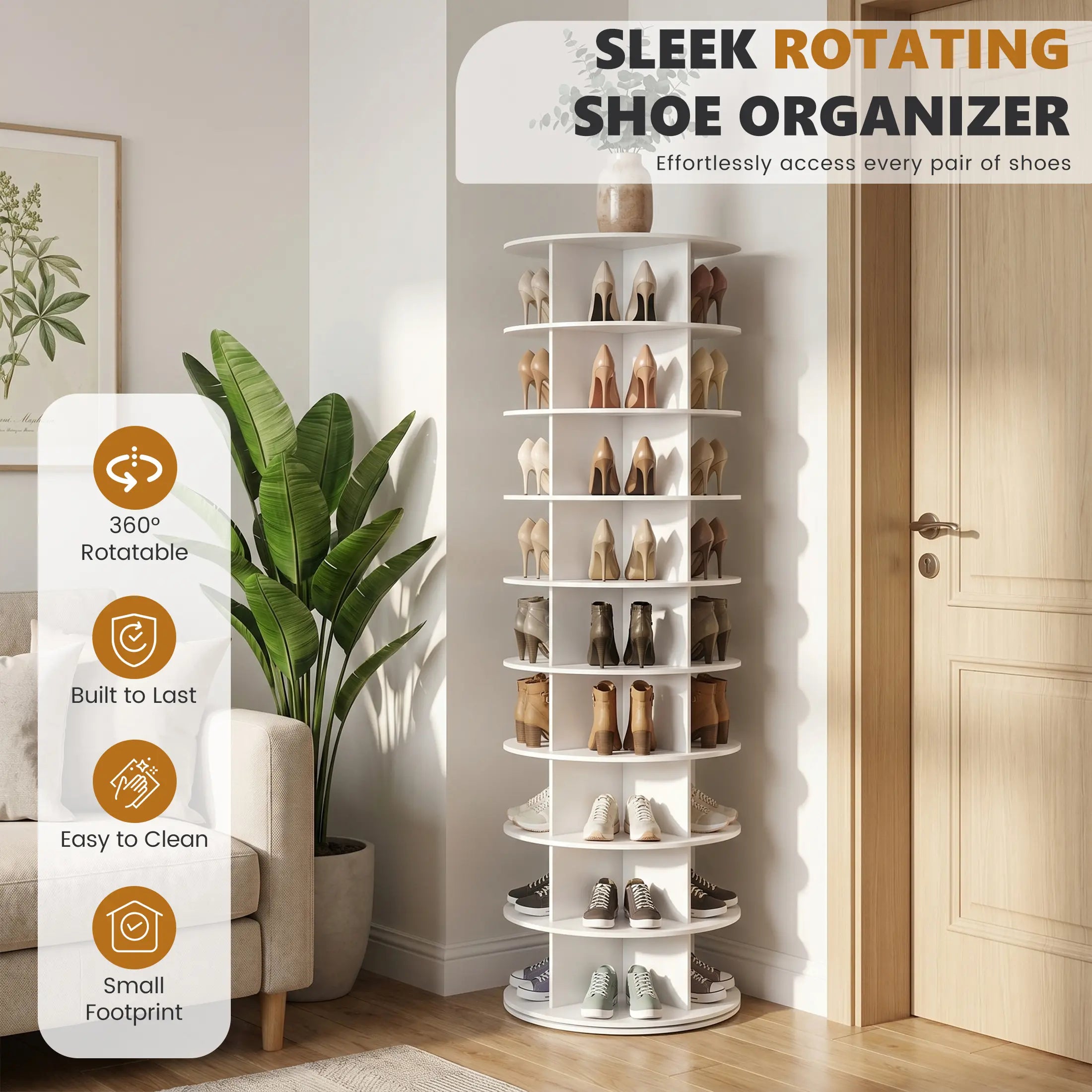 Sweetcrispy S - Rotating Shoe Rack Tower, Spinning Shoe Display Lazy Susan, Revolving 360 Shoe Rack Storage round Carousel, Vertical Handbag Rotate Shoes Closet Organization
