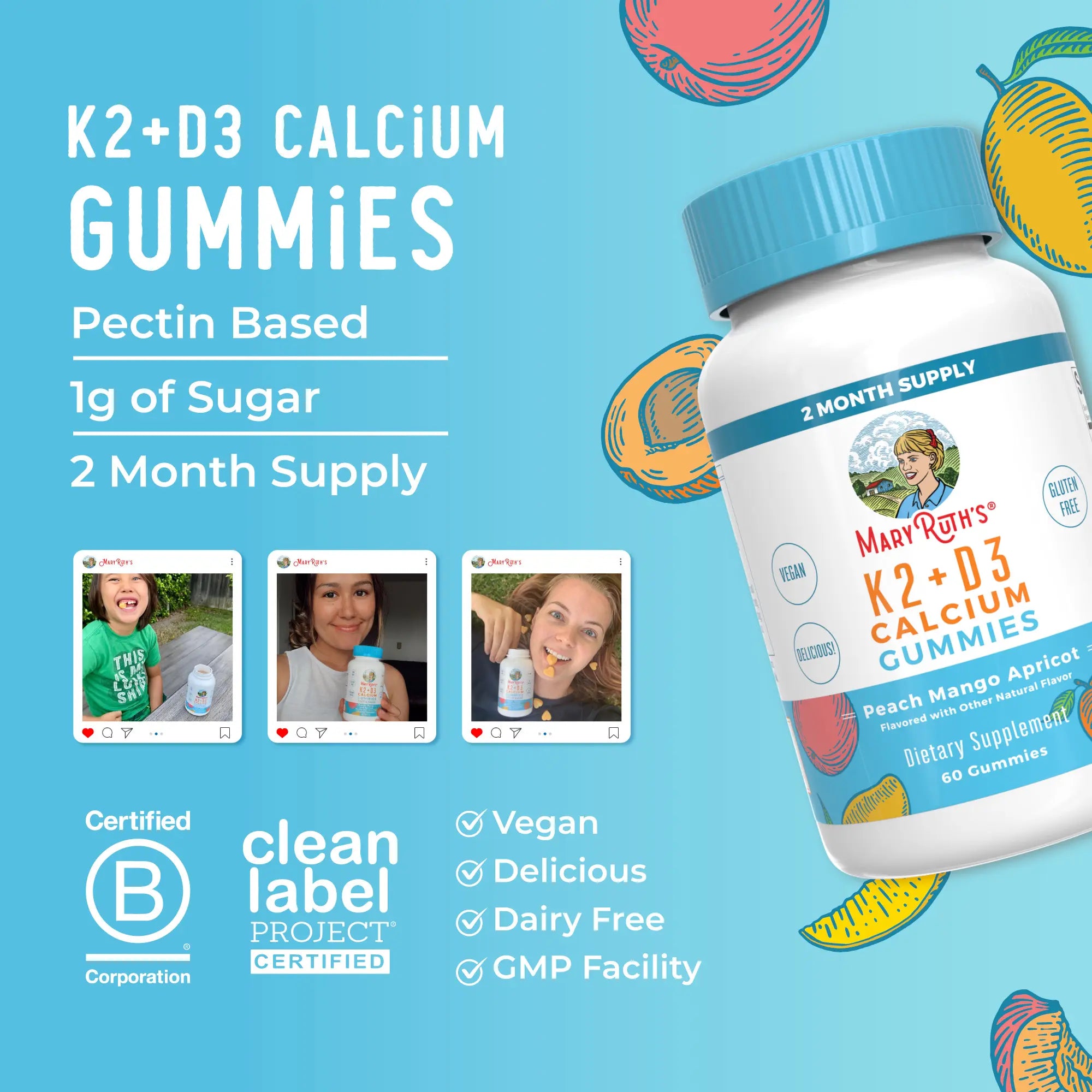 Maryruth'S K2+D3 Calcium Gummies - 2 Month Supply - Bone Health & Joint Support - Heart Health - Vegan - Non-Gmo - Gluten Free - 60 Count