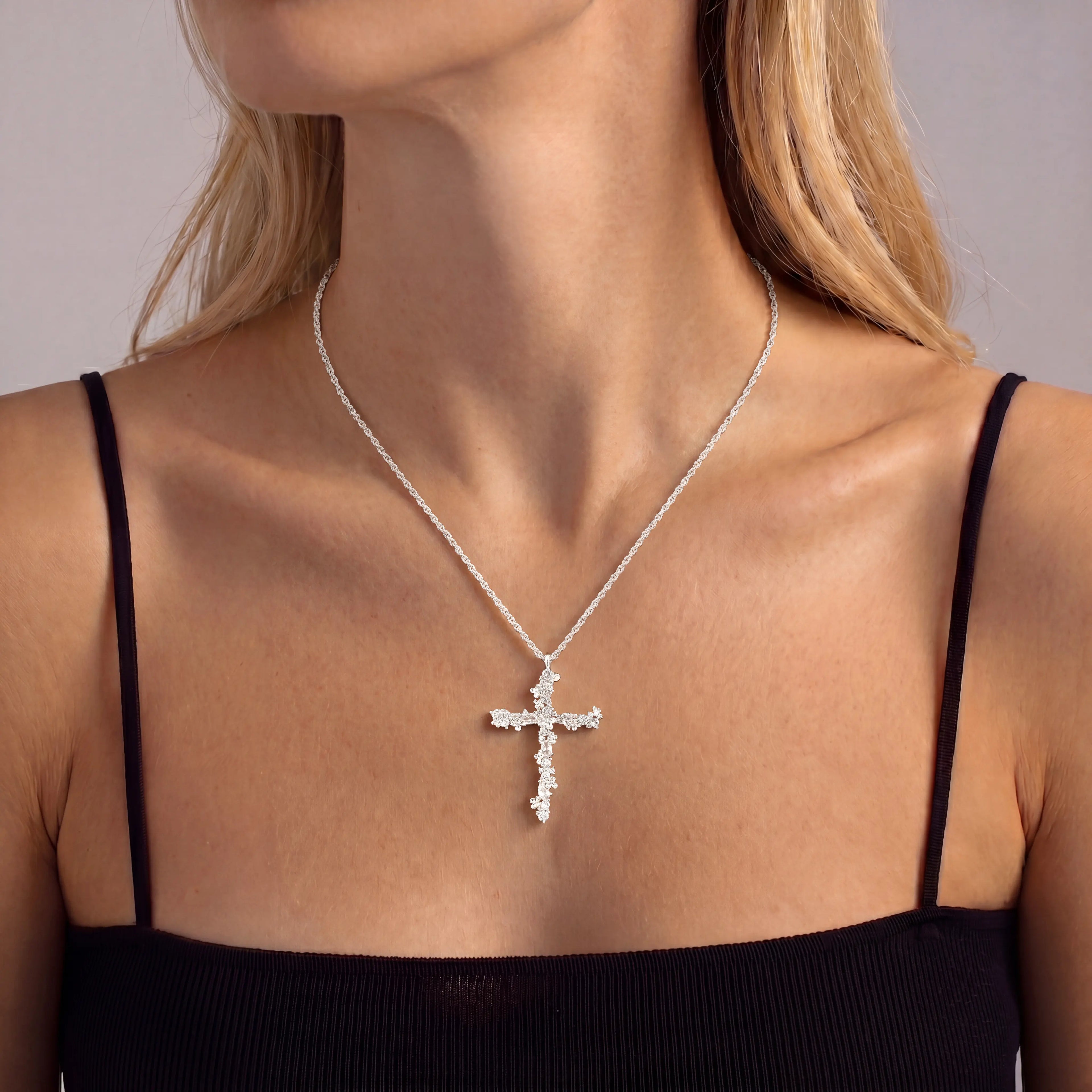Tewiky 14K Gold Plated Beaded & Twisted Chain Pearl Cubic Zirconia Cross Necklace with Floral Carved Petal Cross Design, Fashion Jewelry for Women, Daily Casual Elegant Necklace for All Occasions Summerwins