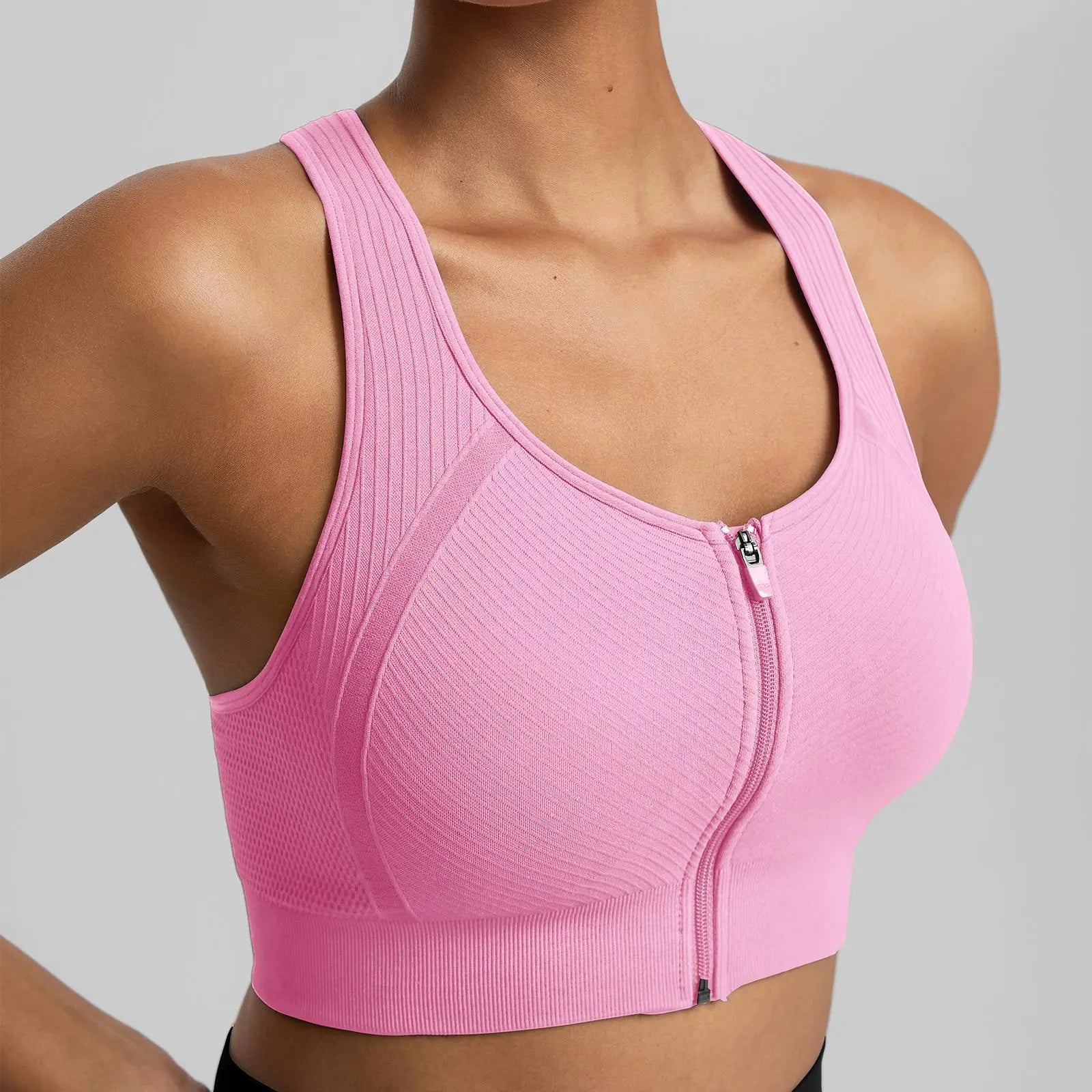 Brxl【Discount for Live】 Front Zip Sprorts Bra Seamless Sewn in Pads Racerback Wide Straps Medium Impact for Running Yoga up Tp 44G Gym-Brxl-2,Summerwins