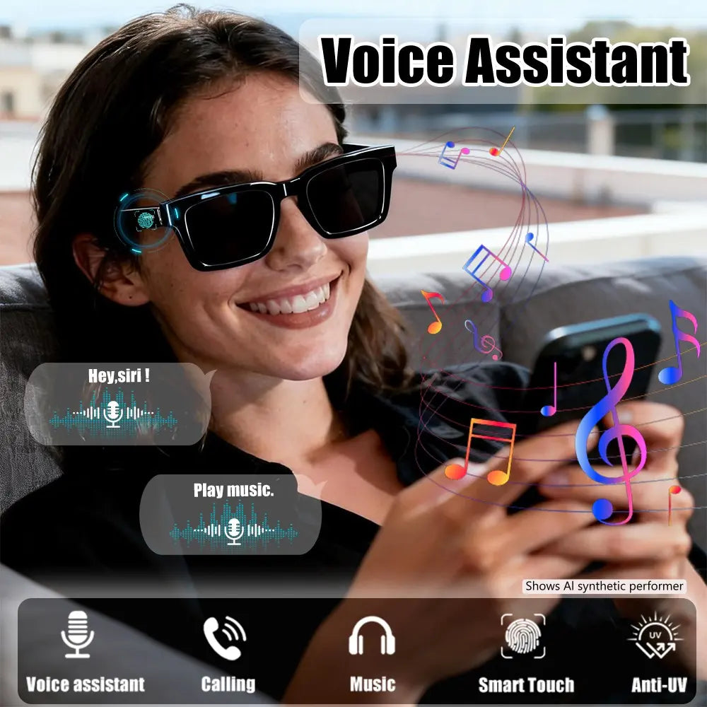 Bluetooth Audio Smart Sunglasses, Wireless Open Ear Glasses with Mic for Hands-Free Calls, Touch Control & Voice Assistant, UV Protection Sunglasses for Hiking Travel Business Calls, Ideal Gift for Women & Men