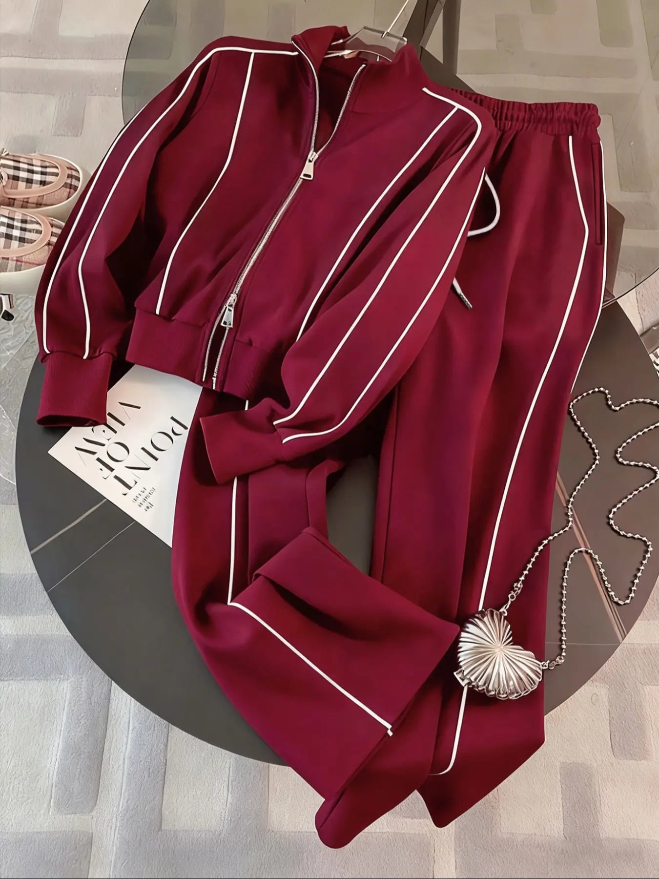 Women'S Sportswear Set, Casual Athletic Sportswear, Long Sleeve Zipper Stand Collar High Neck Sweatshirt, Casual Sports Pants, Fall Winter Commuter Leisure Sweatsuit Outfits, Athleisure Wear Set, Sporty Chic Outfit, Athleisure Activewear Set