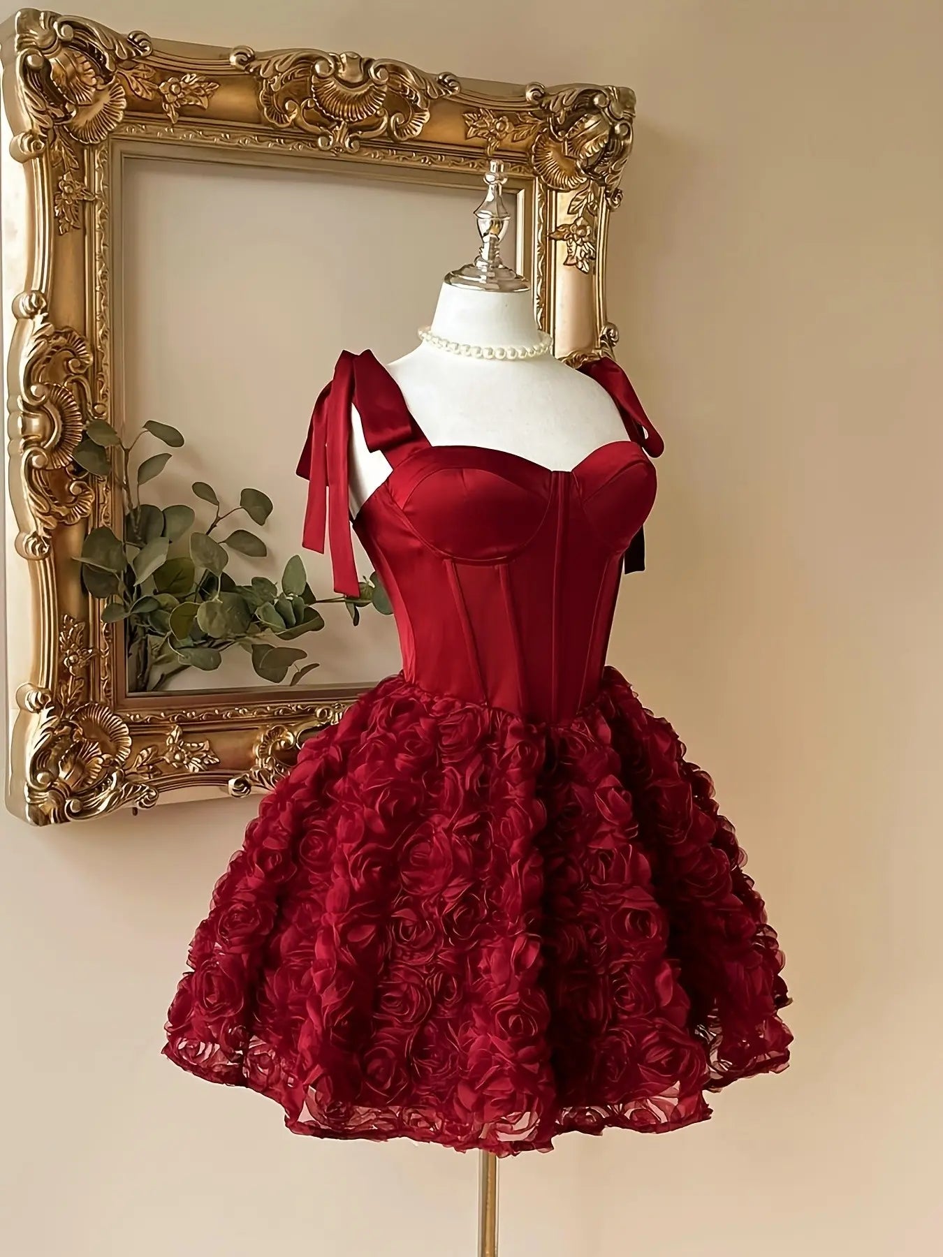 Elegant Satin Backless Dress, 3D Floral Design & Ruffle Skirt Hem, Perfect for Weddings, Graduations, Formal Events, Party Wear