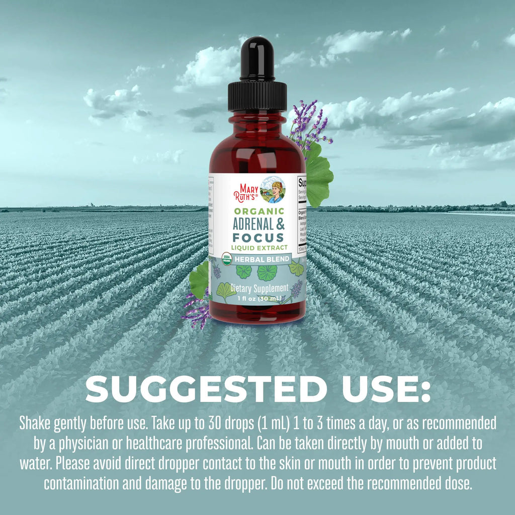Maryruth'S Adrenal & Focus Herbal Blend for Adults - Adaptogenic - with Ginkgo Biloba & Astragalus - USDA Organic - Vegan - Non-Gmo - 30 Servings