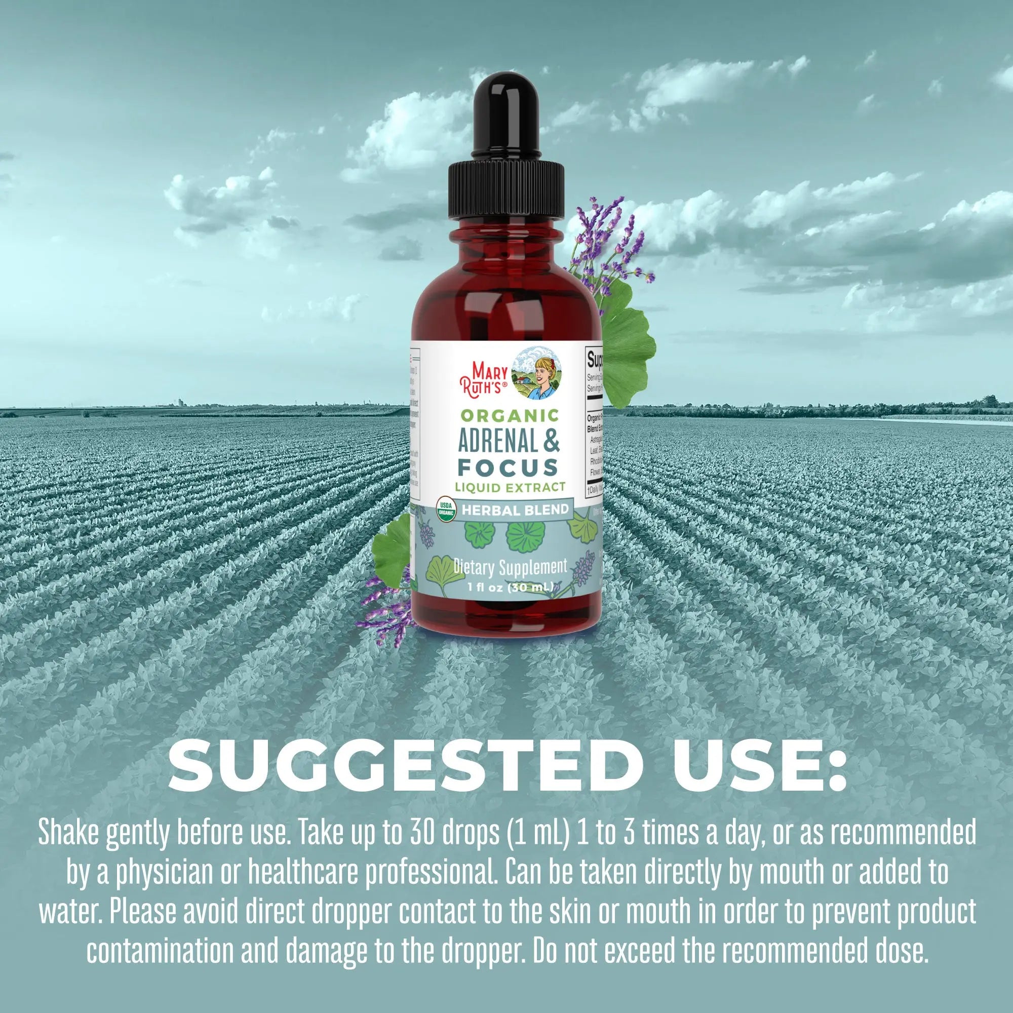 Maryruth'S Adrenal & Focus Herbal Blend for Adults - Adaptogenic - with Ginkgo Biloba & Astragalus - USDA Organic - Vegan - Non-Gmo - 30 Servings