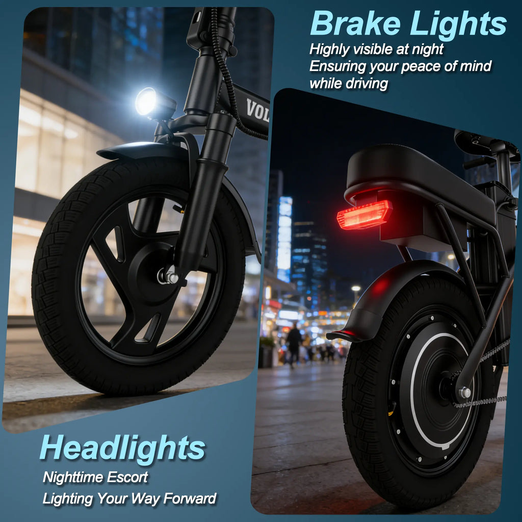 【VOLTVOGUE】 Electric Bike | 750W Peak Power | Top Speed 22 MPH | 14" Pneumatic Tires | 22–40 Mile Range | Dual Seat | Single Brake Lever | Height Adjustable Seat【Vt14】