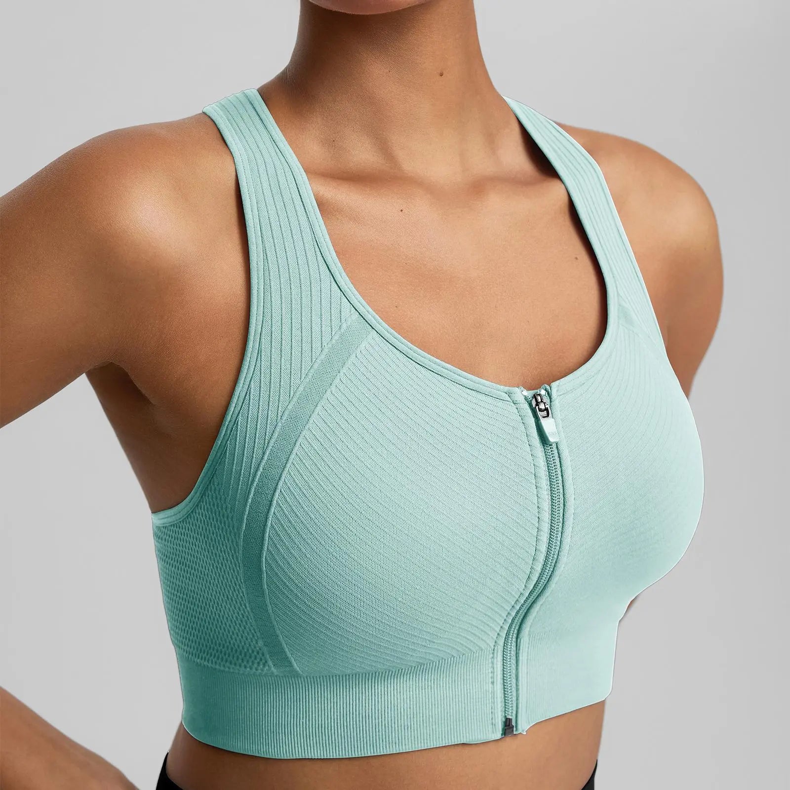 Brxl【Discount for Live】 Front Zip Sprorts Bra Seamless Sewn in Pads Racerback Wide Straps Medium Impact for Running Yoga up Tp 44G Gym-Brxl-2,Summerwins