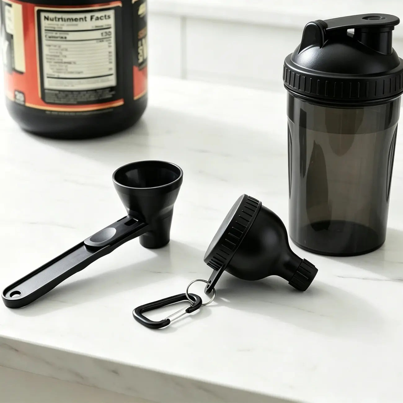Buy 1 Get 1 Free | Protein Powder Funnel-Mini with Sliding Scoop and Container — High-Quality Funnel for Pre-Workout Creatine Powder, Coffee/Milk/Smoothie/Chocolate Powder, Bpa-Free Plastic Kitchen Utensil, Perfect Gift for Valentine’S Day, Father’S Day,