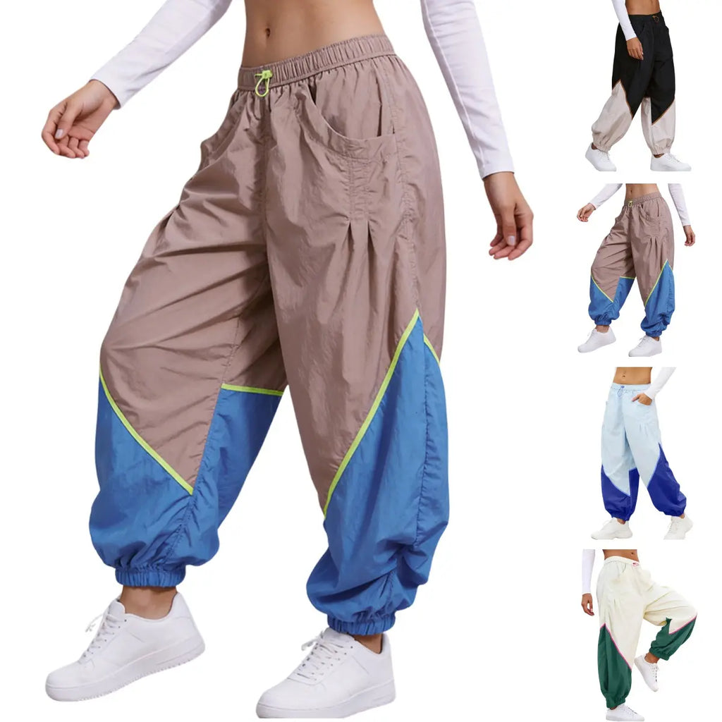 Tanming Women’S Trending Athleisure Colorblock Slouchy Track Pants, Lightweight Quick Dry Mid-Rise Joggers with Adjustable Drawstring Waist, Pockets & Cinched Hems, Women'S Clothes for Hyrox,Summerwins,Summeroutfits,Vacationoutfits,Beachoutfits