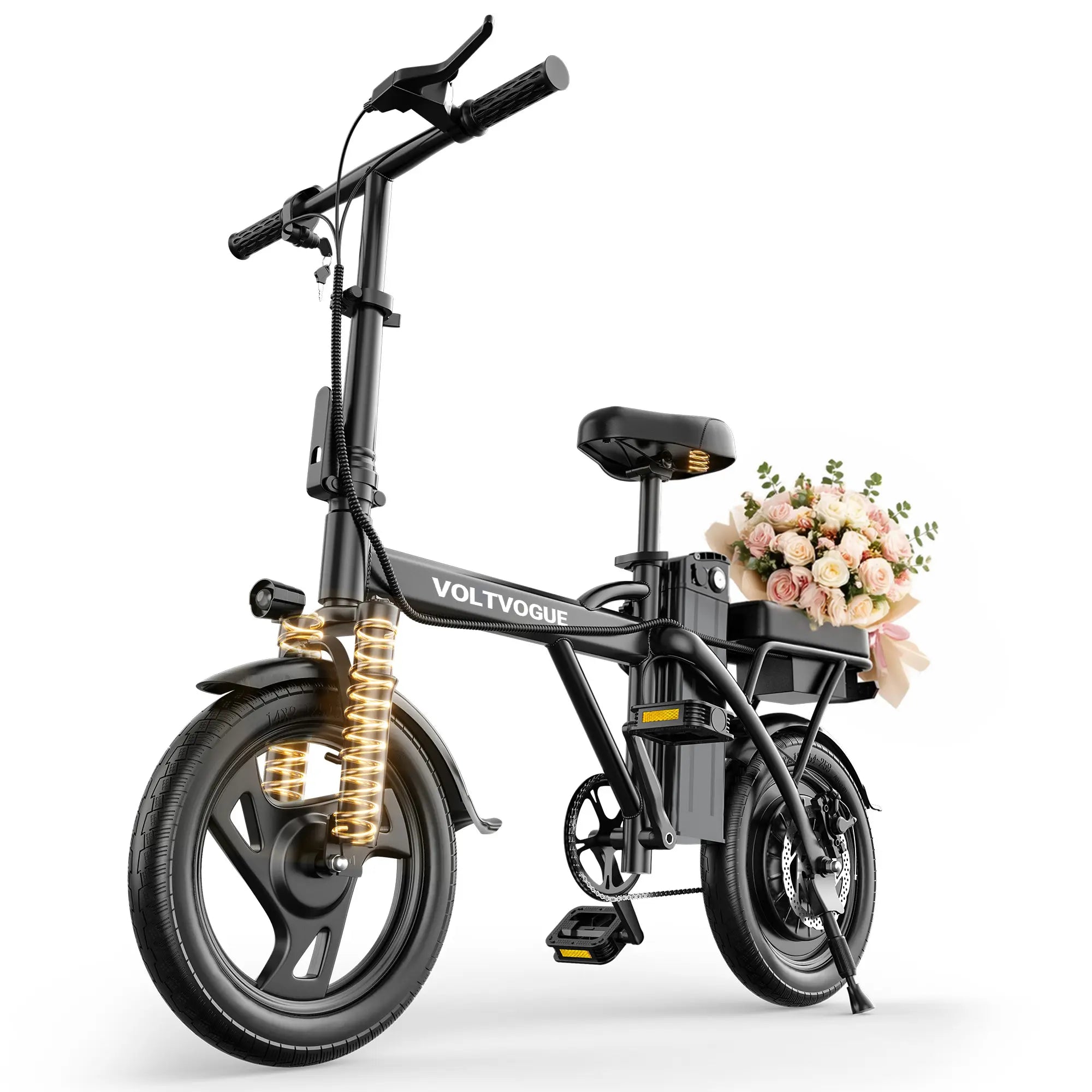 【VOLTVOGUE】 Electric Bike | 750W Peak Power | Top Speed 22 MPH | 14" Pneumatic Tires | 22–40 Mile Range | Dual Seat | Single Brake Lever | Height Adjustable Seat【Vt14】