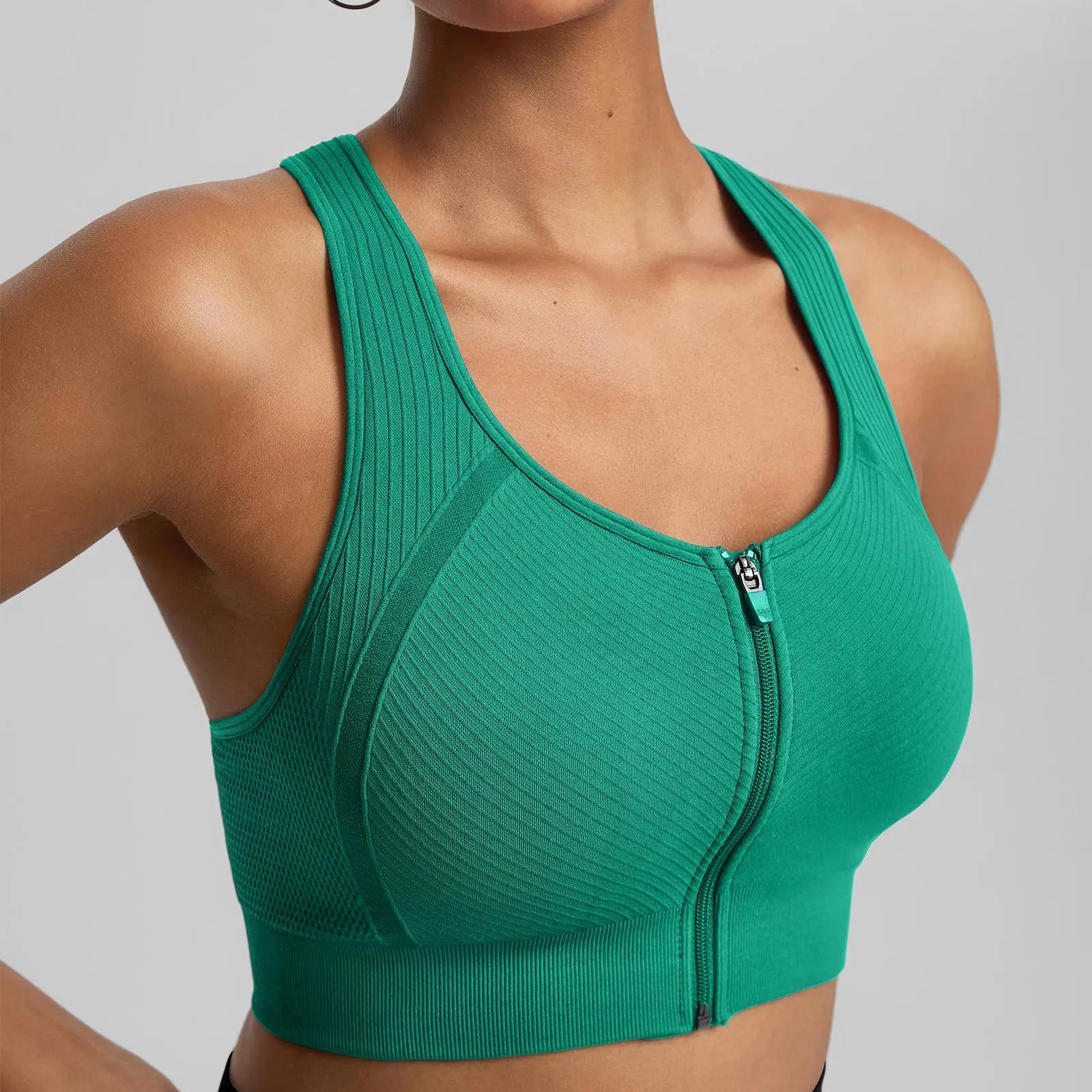 Brxl【Discount for Live】 Front Zip Sprorts Bra Seamless Sewn in Pads Racerback Wide Straps Medium Impact for Running Yoga up Tp 44G Gym-Brxl-2,Summerwins
