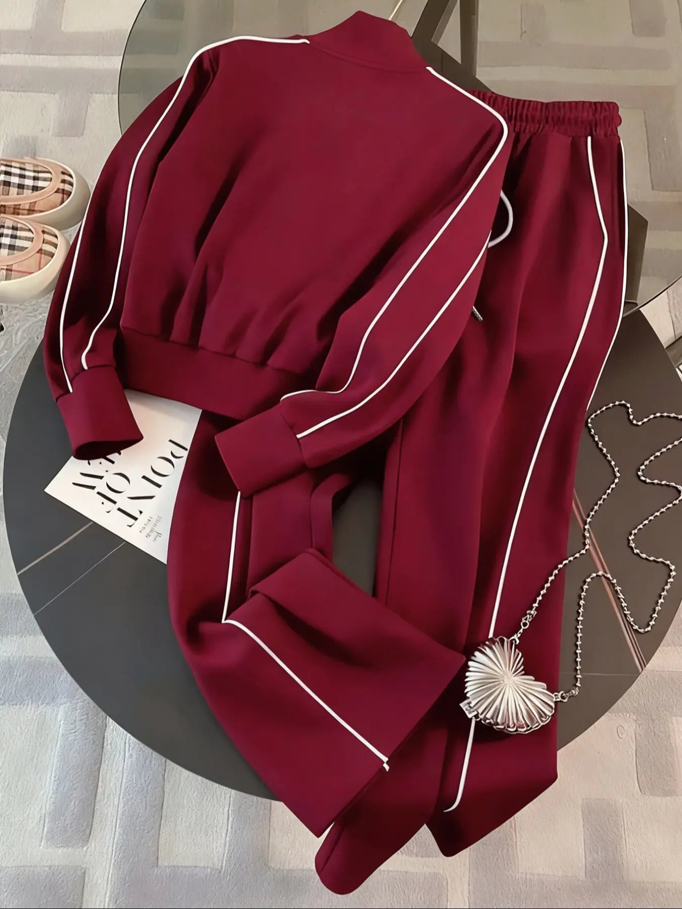 Women'S Sportswear Set, Casual Athletic Sportswear, Long Sleeve Zipper Stand Collar High Neck Sweatshirt, Casual Sports Pants, Fall Winter Commuter Leisure Sweatsuit Outfits, Athleisure Wear Set, Sporty Chic Outfit, Athleisure Activewear Set
