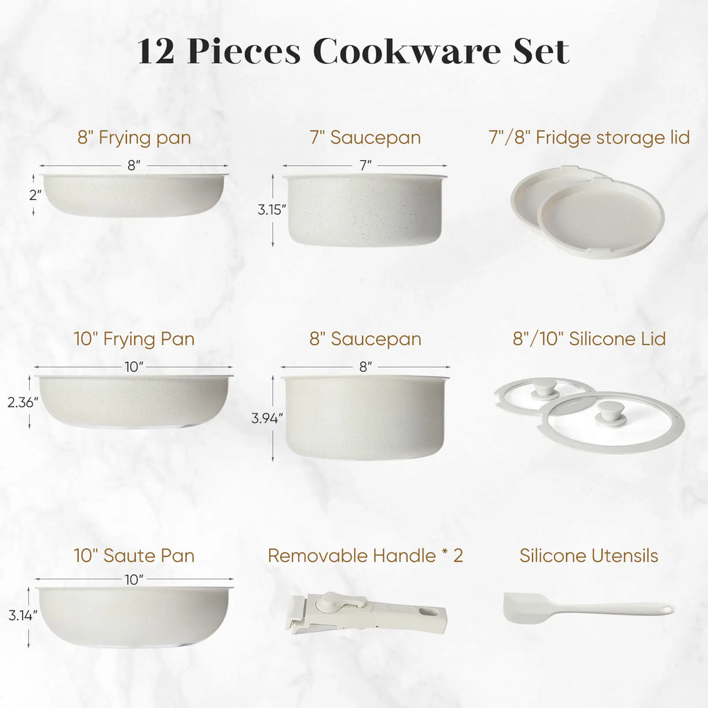 12 Pcs Pots and Pans Set, Granite Nonstick Cookware Sets Detachable Handle, Stackable Induction Kitchen Cooking Set, Stain & Scratch-Resistant