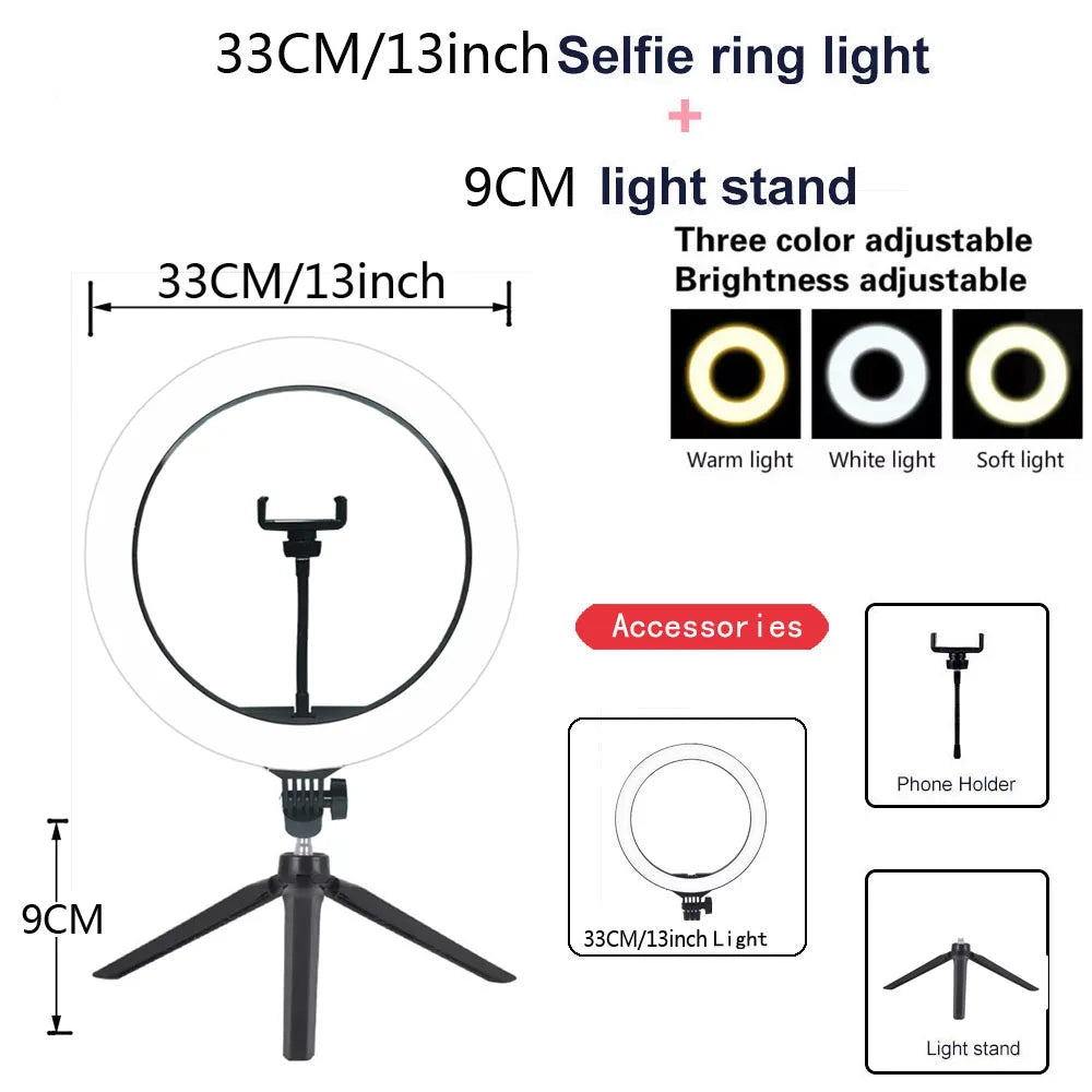 LED Ring Light with Tripod Stand – 26/33cm Dimmable Selfie & YouTube Light