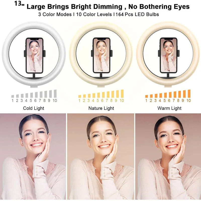 LED Ring Light with Tripod Stand – 26/33cm Dimmable Selfie & YouTube Light