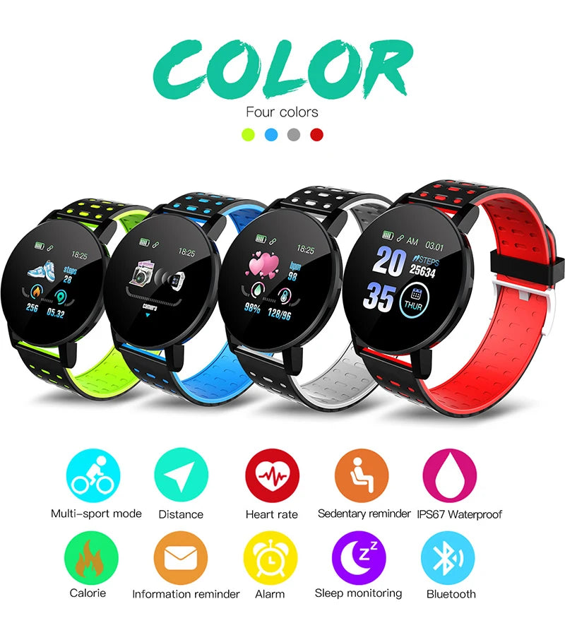 Smart Watch LED Digital Fitness Tracker — Heart Rate Monitor 1.44" Touch Screen